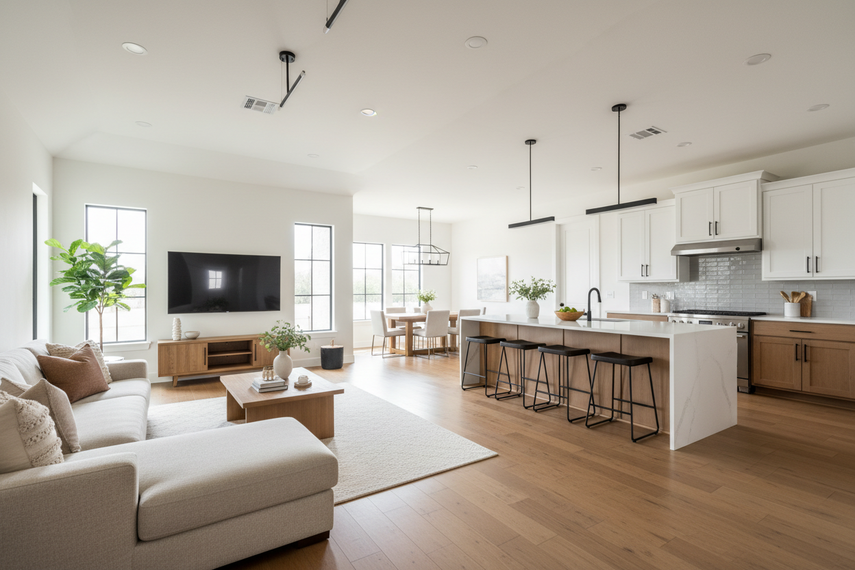 Luxury open-concept Leander Texas home interior staged for sale