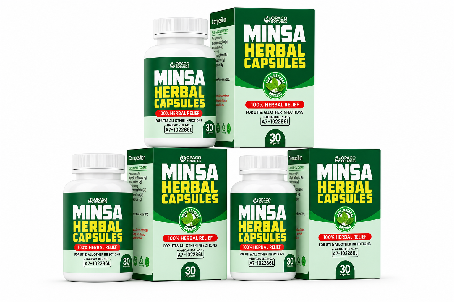 Three Minsa Herbal Capsules bottles