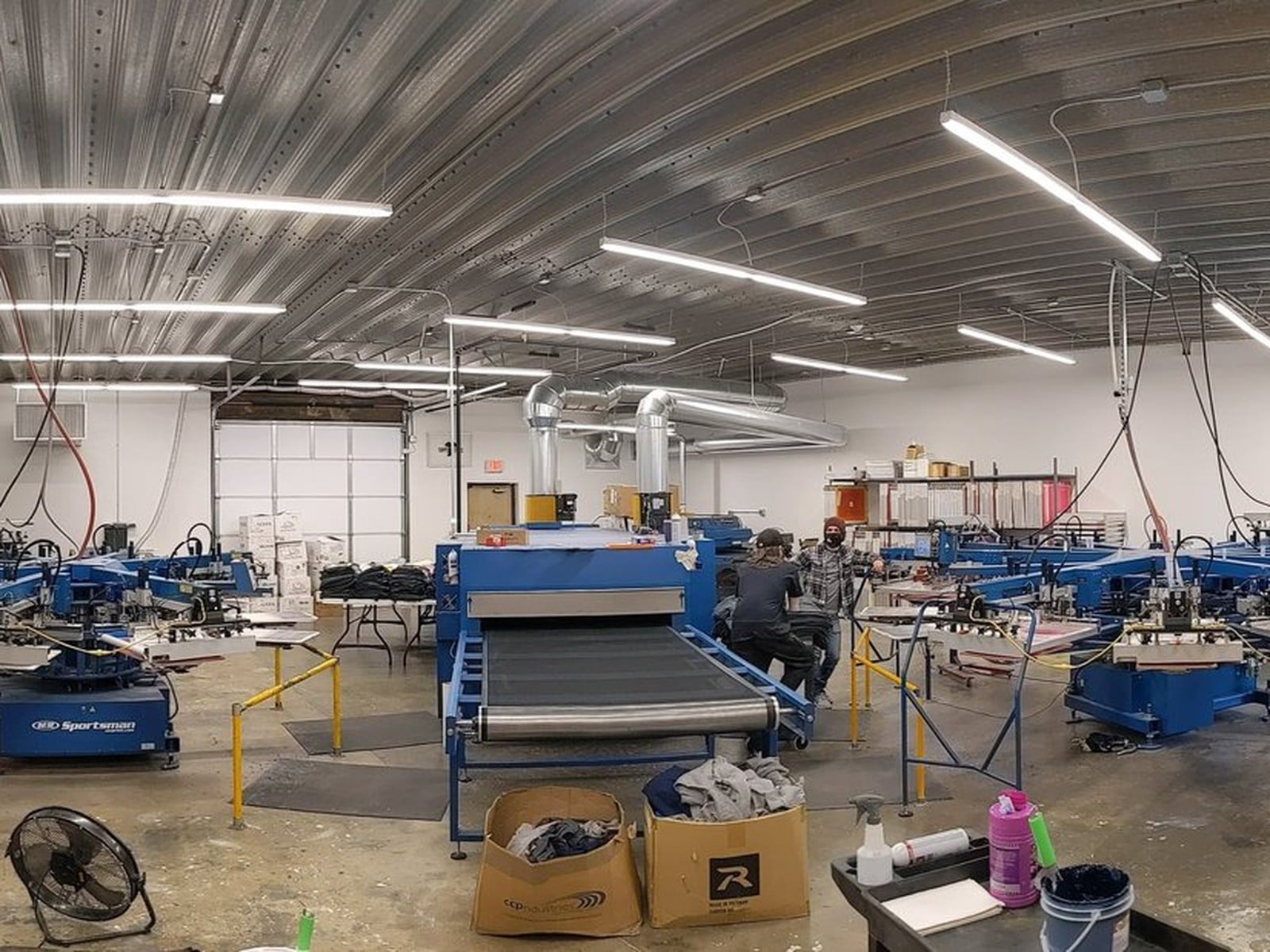 Screen printing production floor at Geaux Print