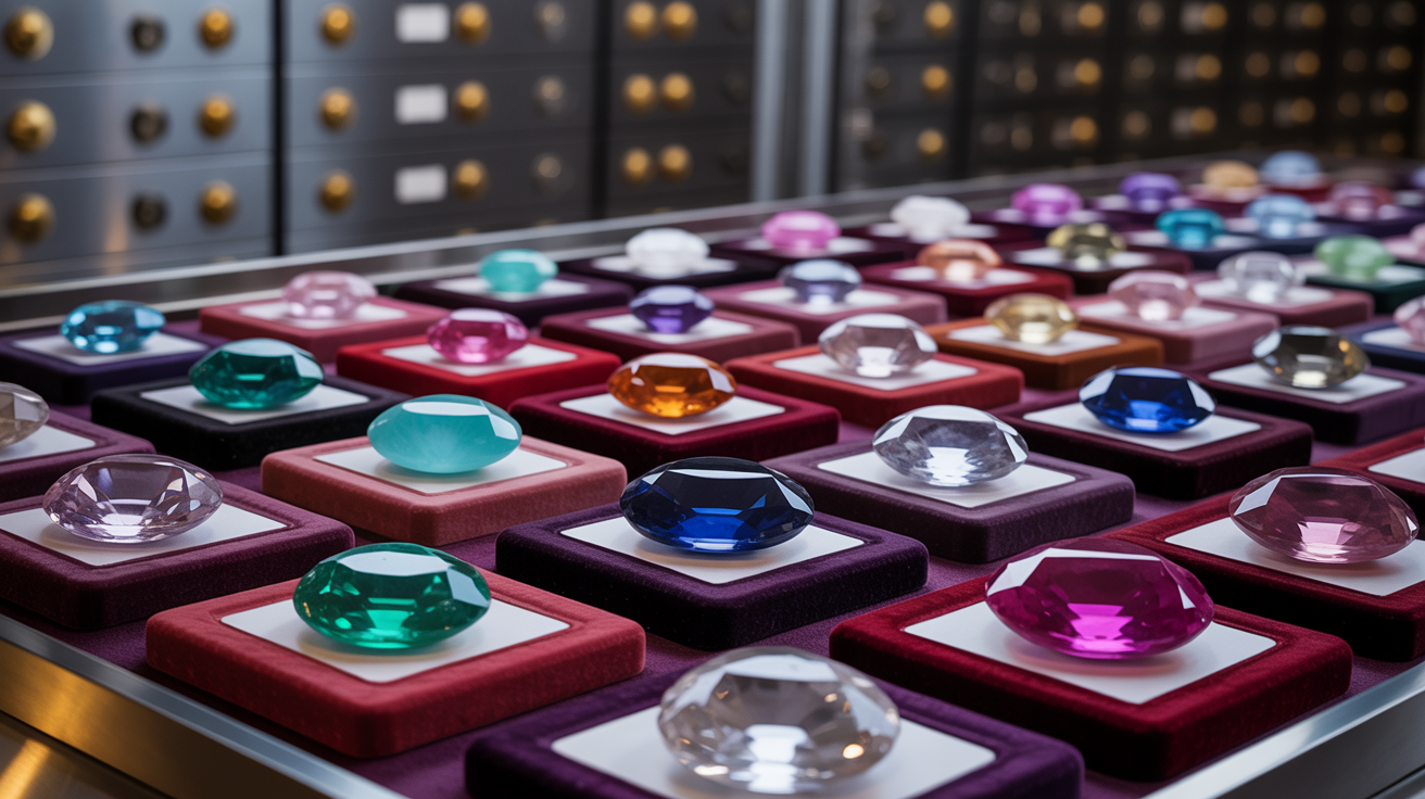 Professional gemstone collection in banking vault