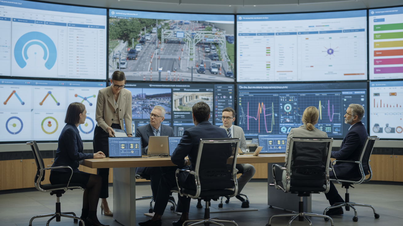 Smart city technology dashboard in municipal government office