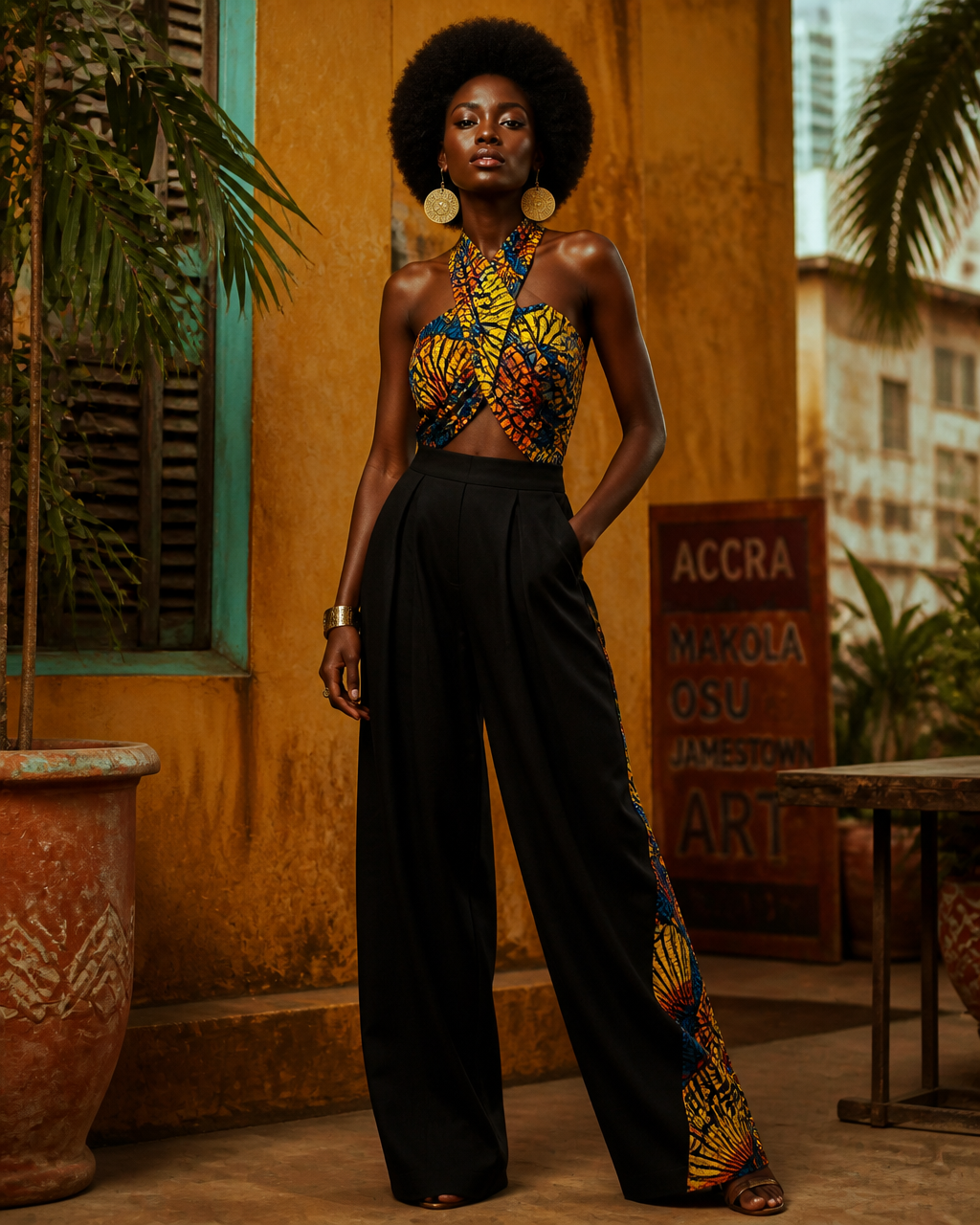 Model wearing the Accra Disc earrings