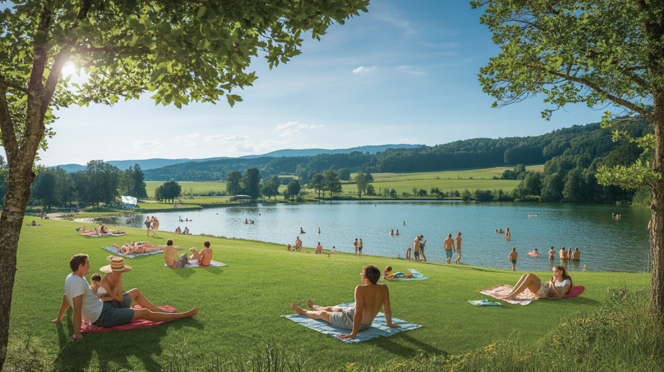 Schmutterweiher bei Roßhaupten - Beliebter Badesee mit großzügigen Liegewiesen und Freizeitangeboten im Allgäu