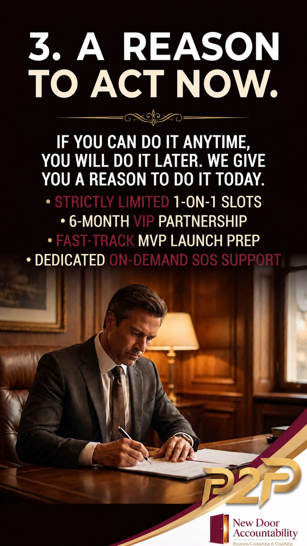 3. A reason to act now: strictly limited 1-on-1 slots, a 6-month VIP partnership, fast-track MVP launch prep, dedicated on-demand support