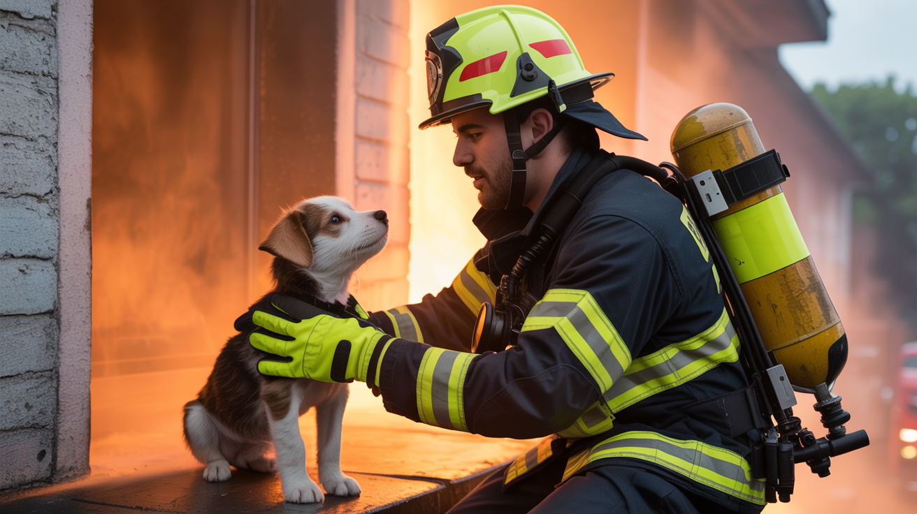 Bombeiro salva cachorrinho de prédio em chamas e o momento é de arrepiar