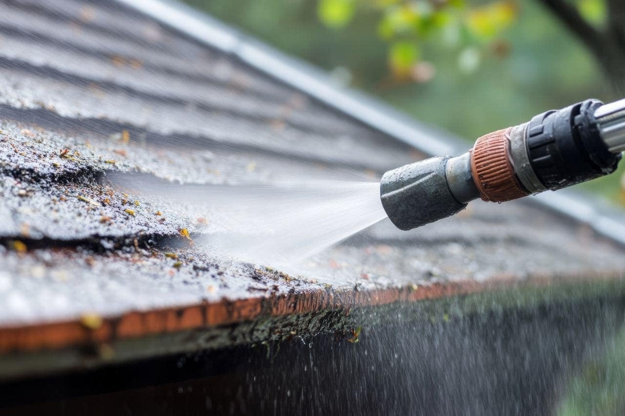 Roof cleaning spray treatment