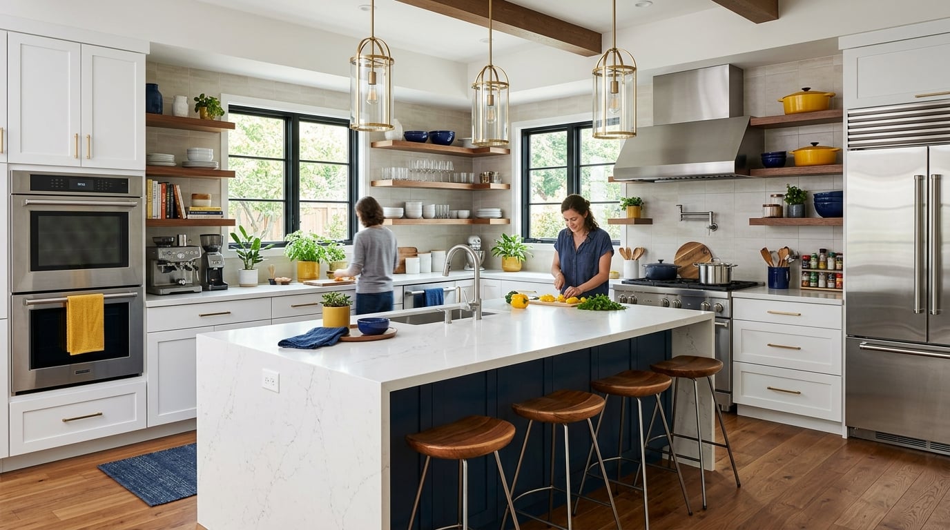Modern shared kitchen in coliving house