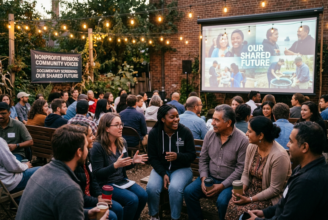 Community gathering at a documentary film screening for a nonprofit mission