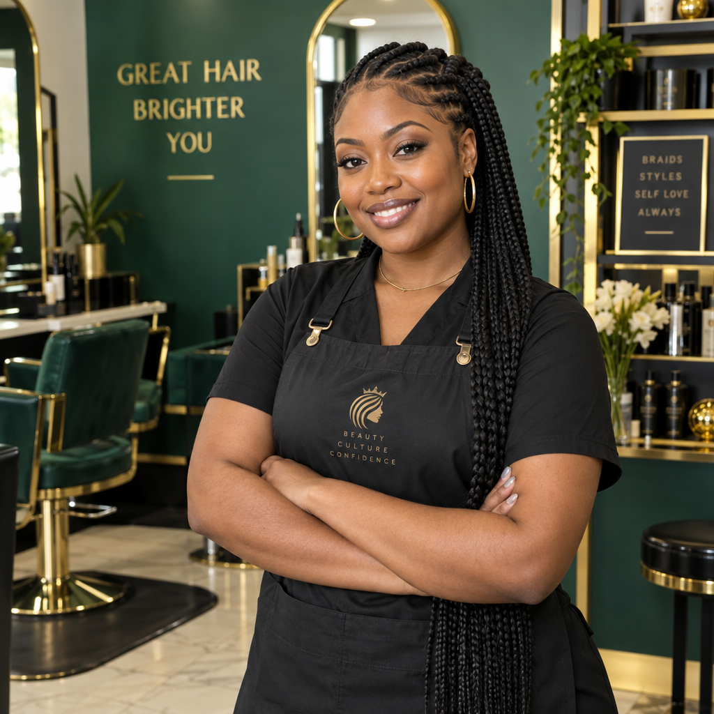 Portrait of Amara Okafor, Senior Braid Artist