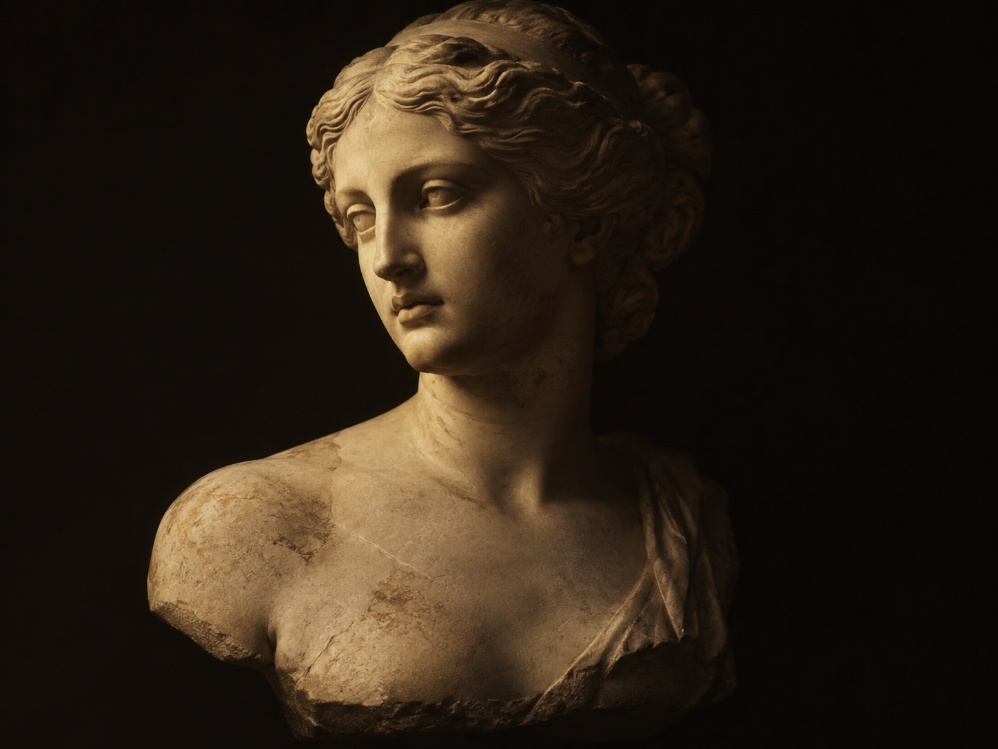 Classical female marble statue with dramatic cinematic lighting