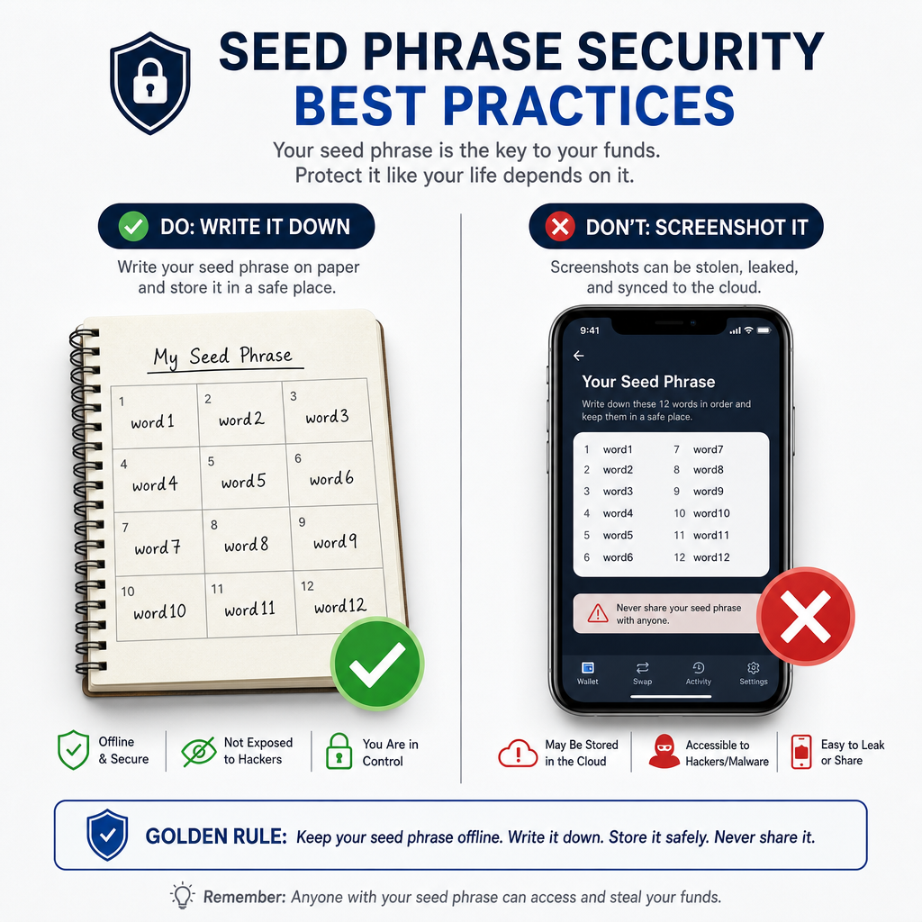 crypto wallet types seed phrase security best practices do and dont