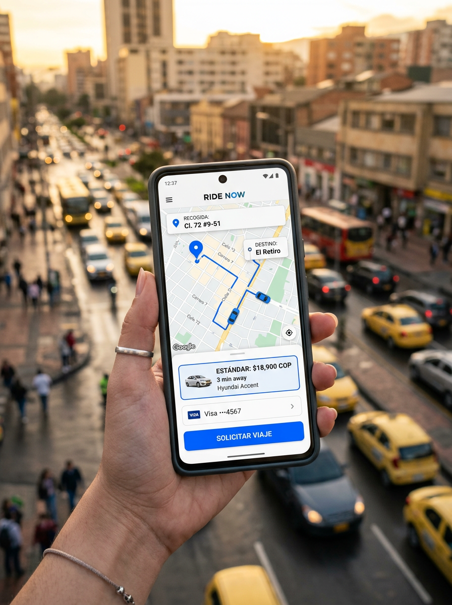 Mano sosteniendo un smartphone con la app Llégate