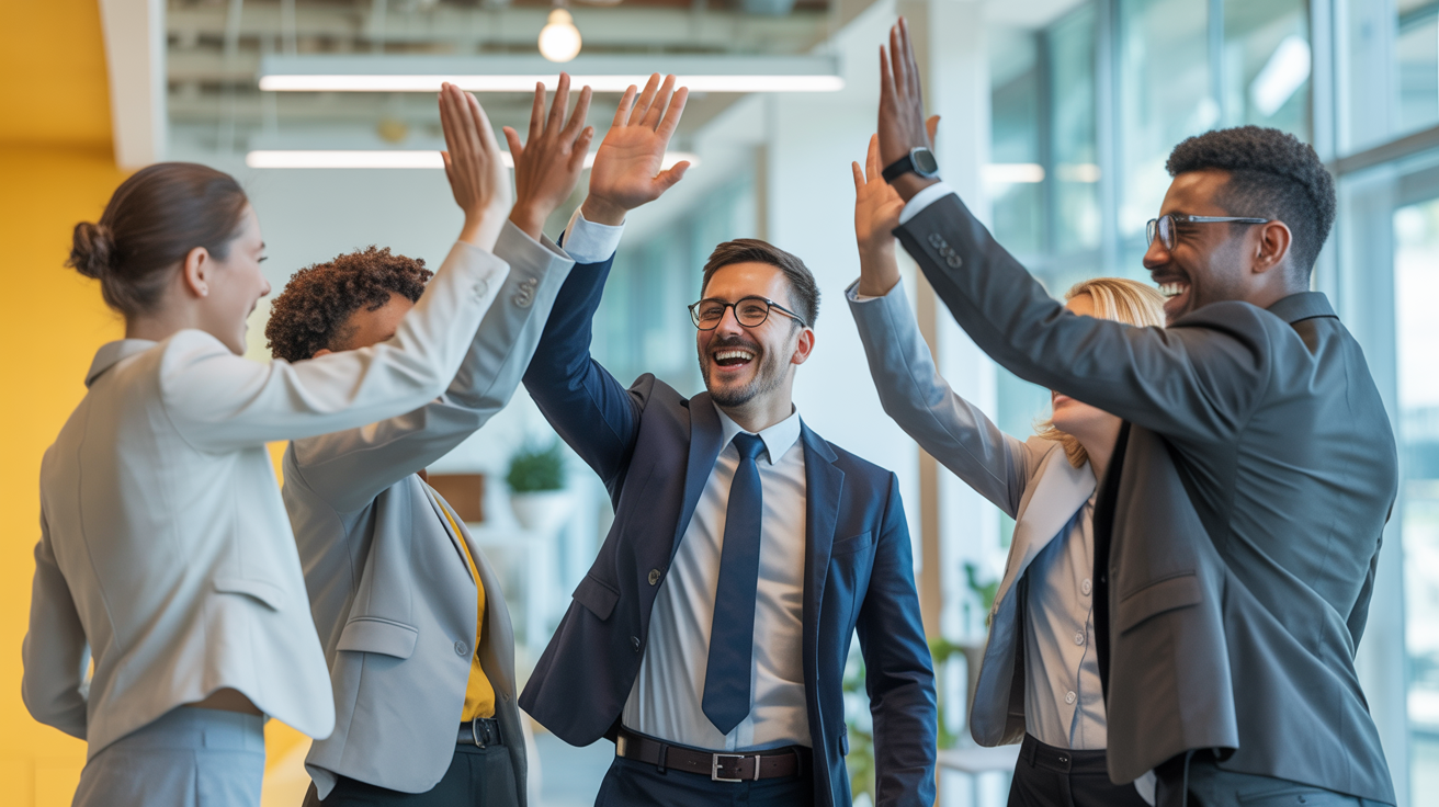 Team celebrating success and wellbeing