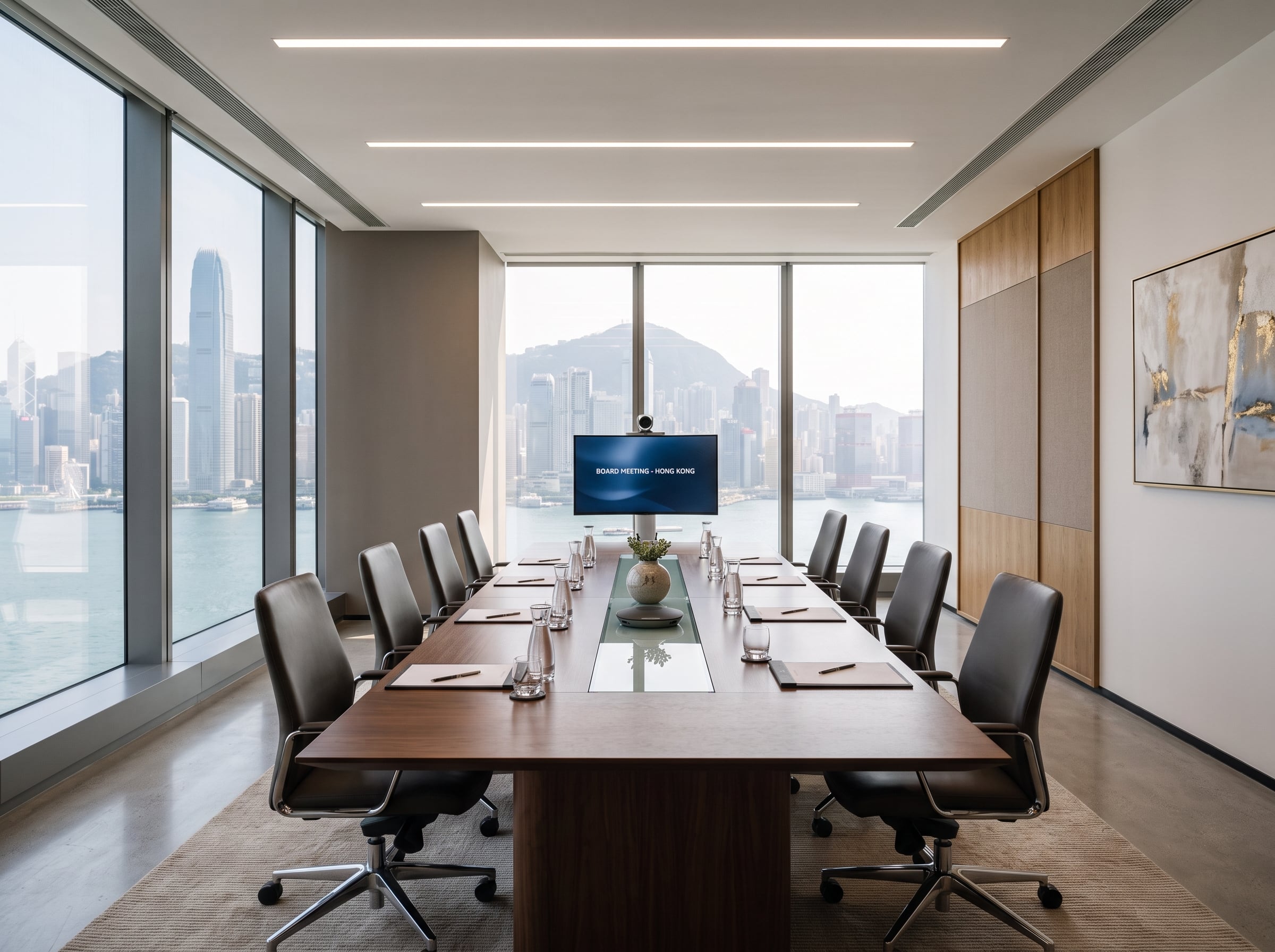 Modern Hong Kong high-rise boardroom with city view