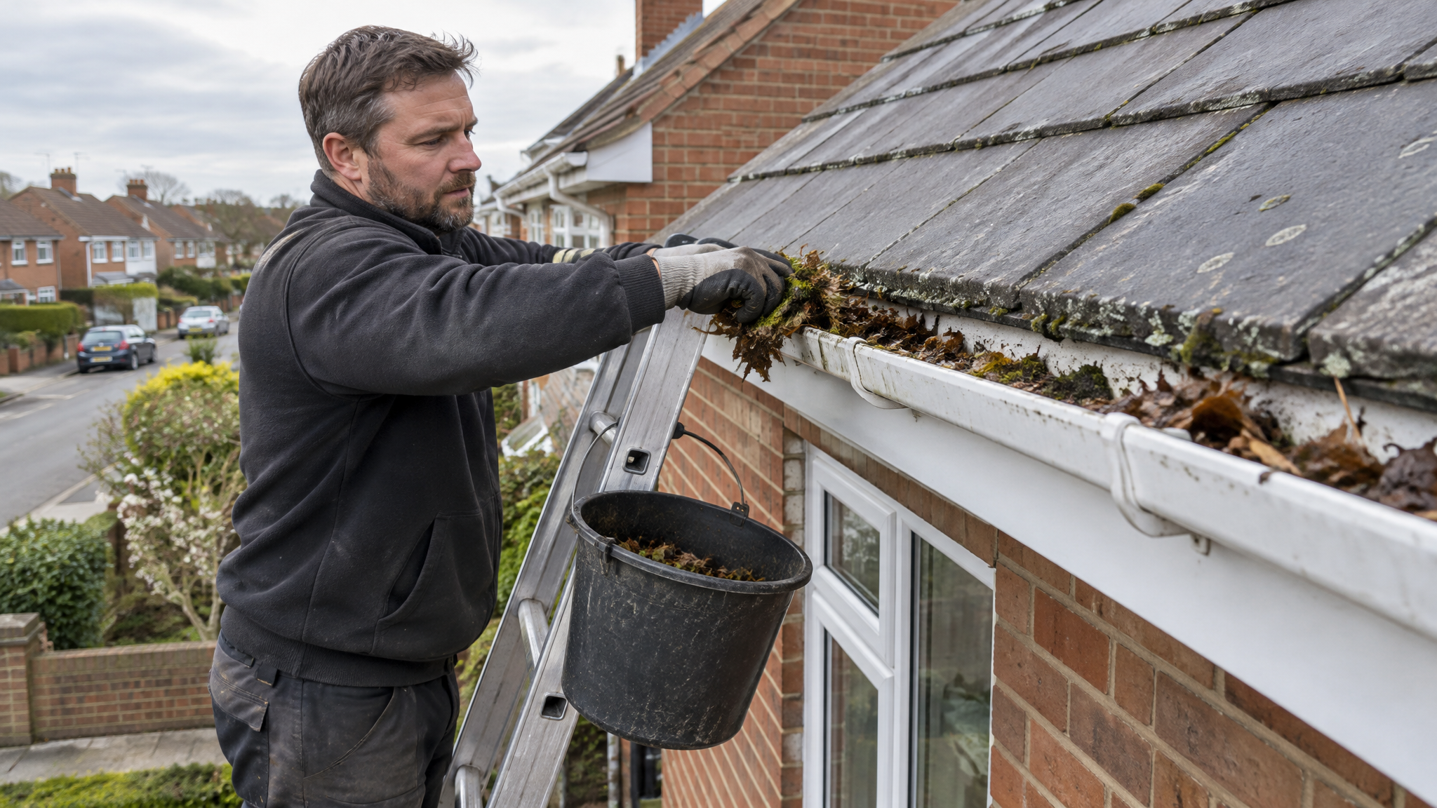 Gutter Cleaning service on a UK residential property — Storm Proof Roofing
