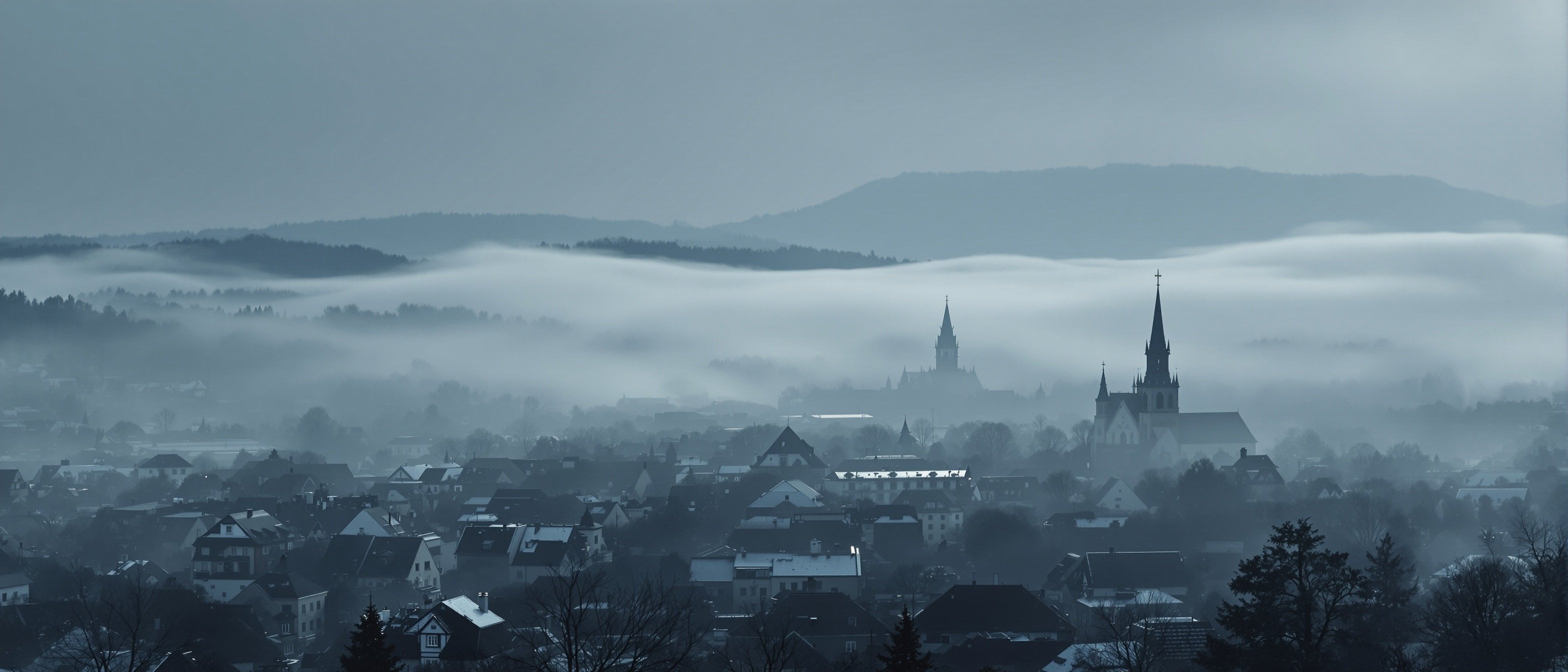 Panorama Bielska-Białej w smogu - widok na miasto z Beskidami w tle