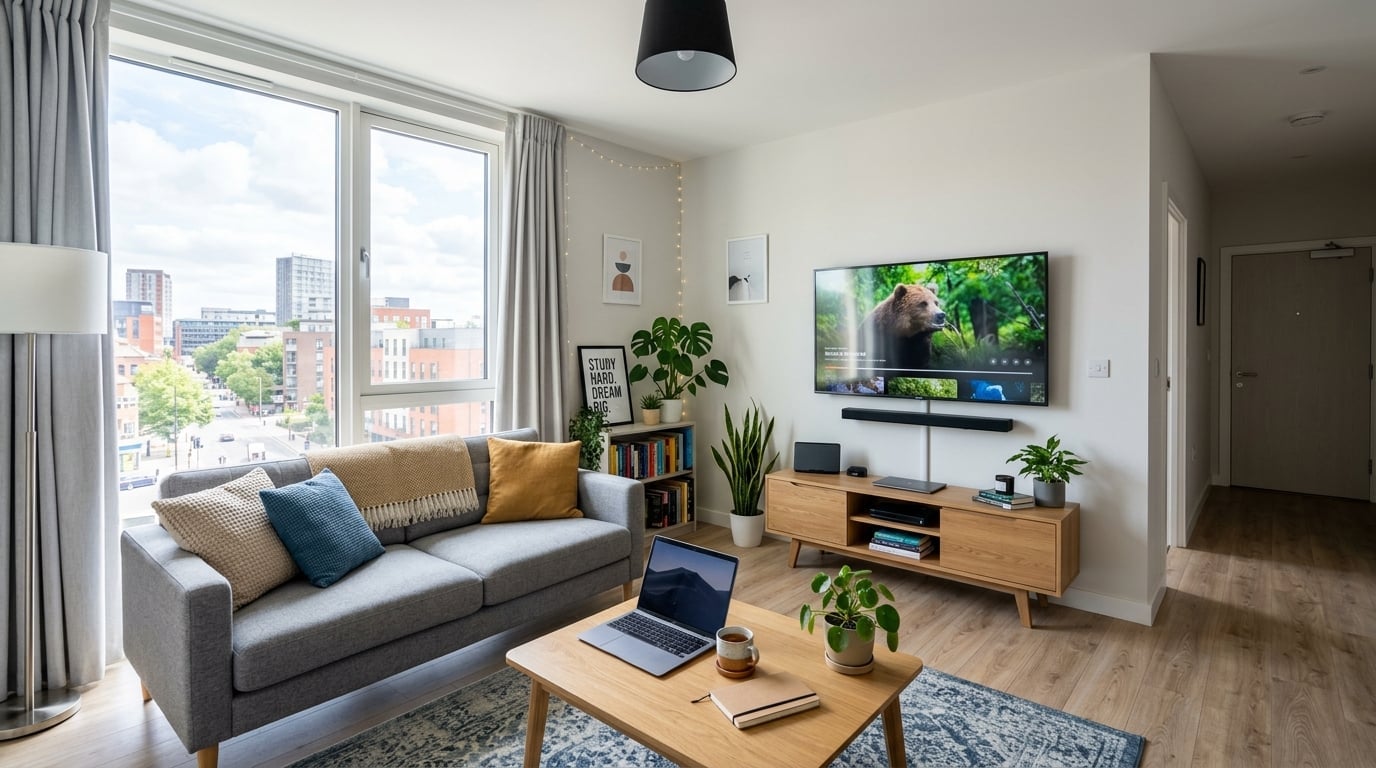 Inside a DMU Living student property - comfortable living room