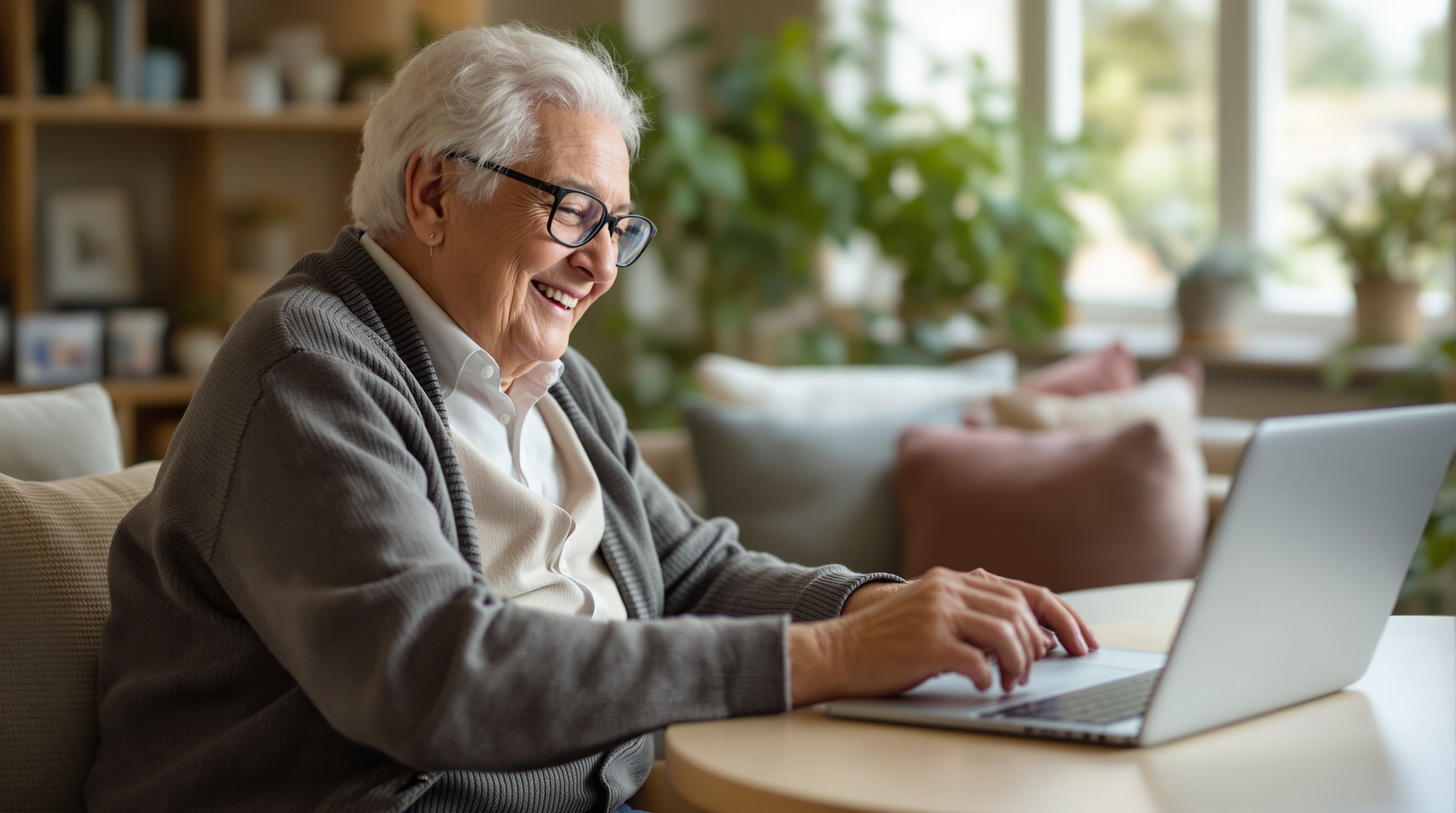 starija žena koristi laptop učenje tehnologija kritičko mišljenje veštačka inteligencija digitalna pismenost