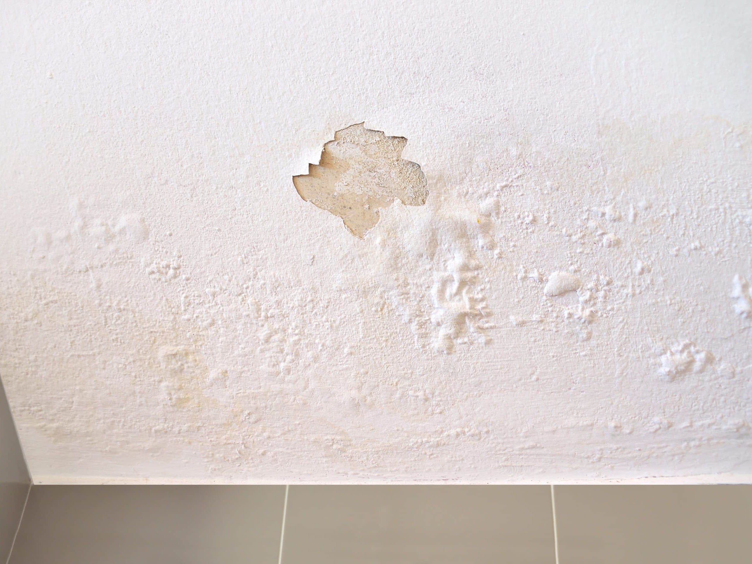 Water damage and leak stain