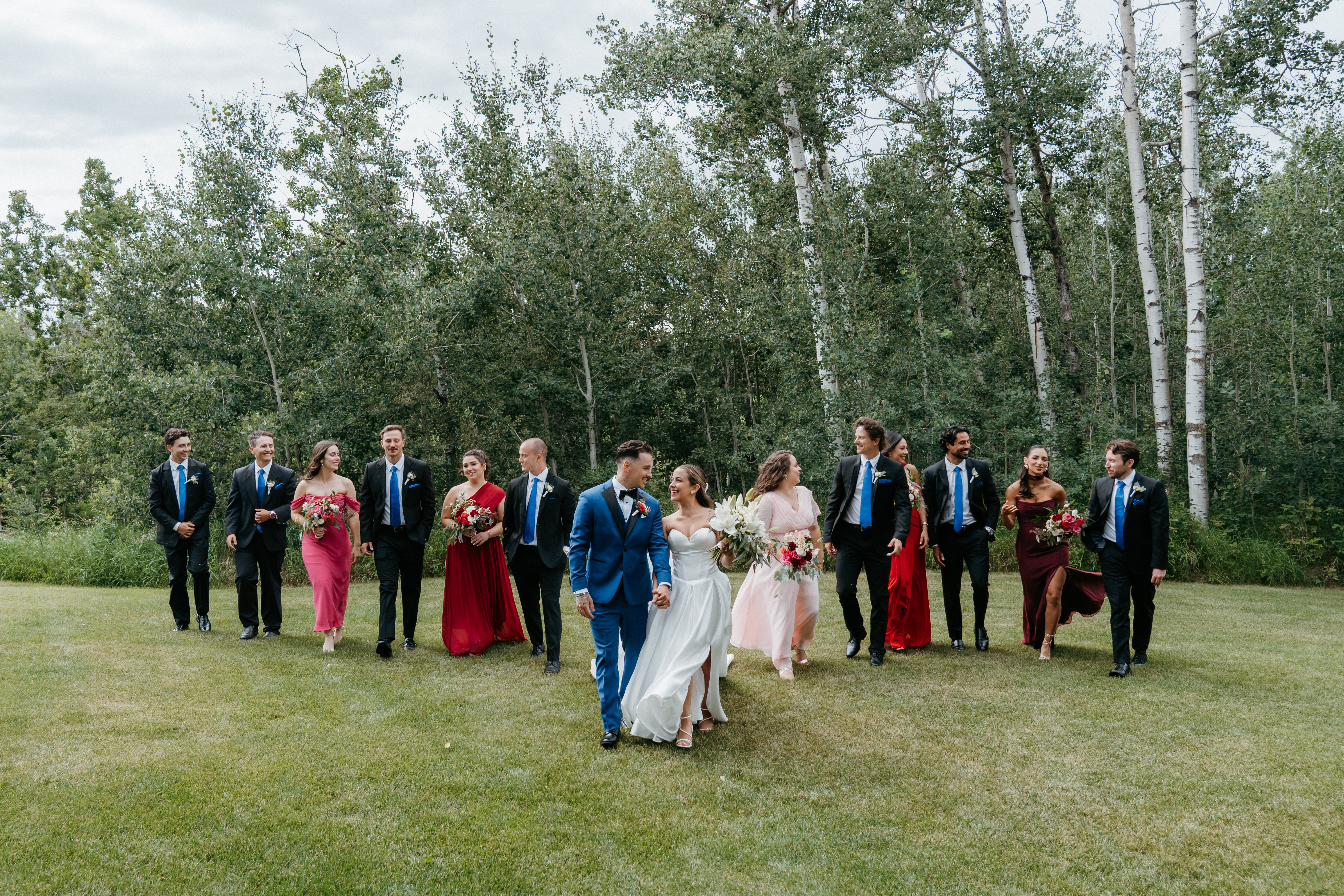 Outdoor venue decorated with floral arrangements