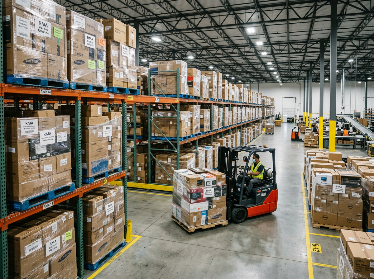 Armazém com produtos RMA para reciclagem