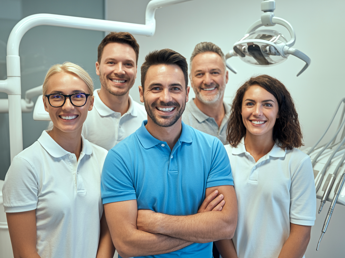 Happy diverse dental team