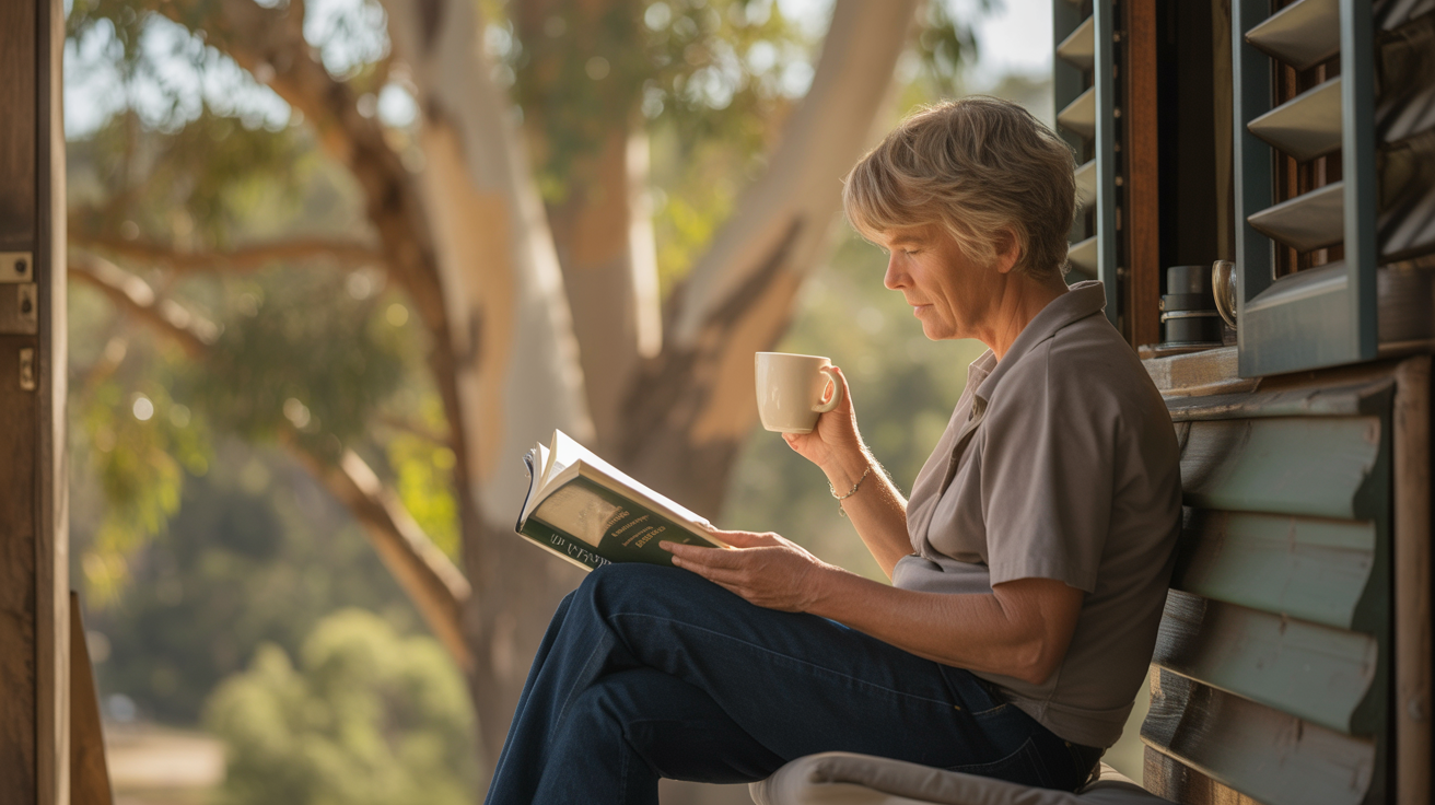 Reading on verandah with morning coffee