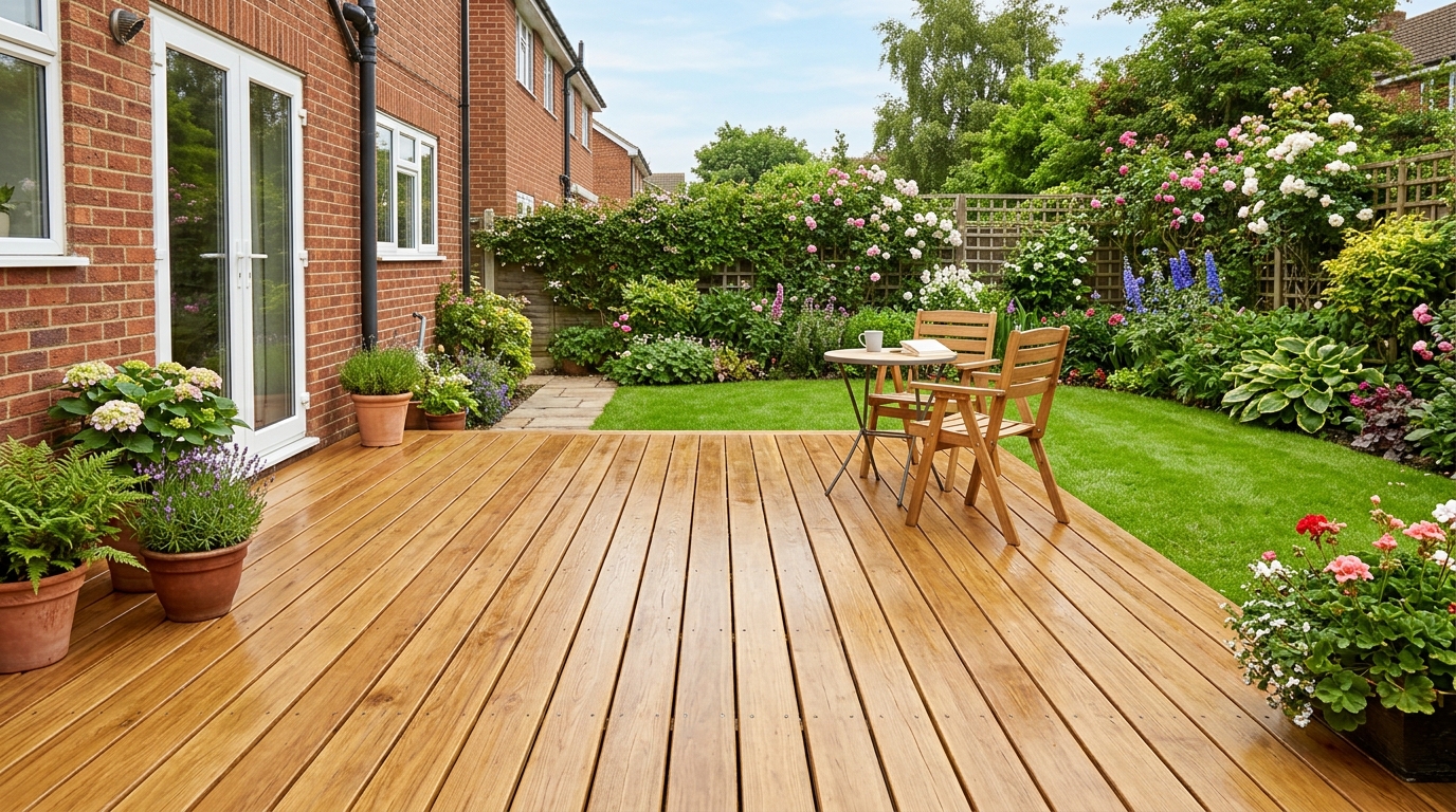 Clean wooden garden decking