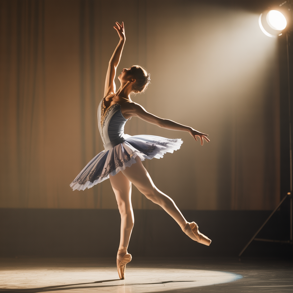 Ballet dancer mid-performance with beautiful dramatic lighting