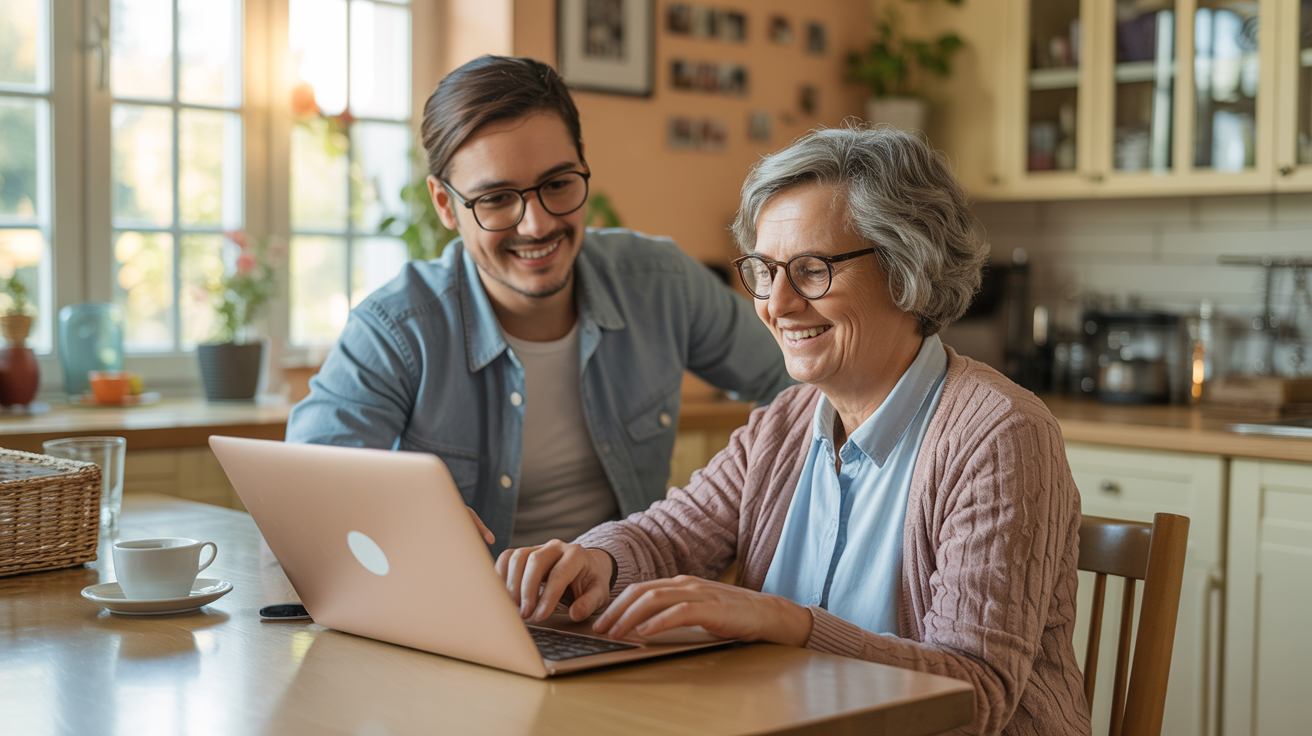 PC-Doktor hilft Seniorin am Küchentisch