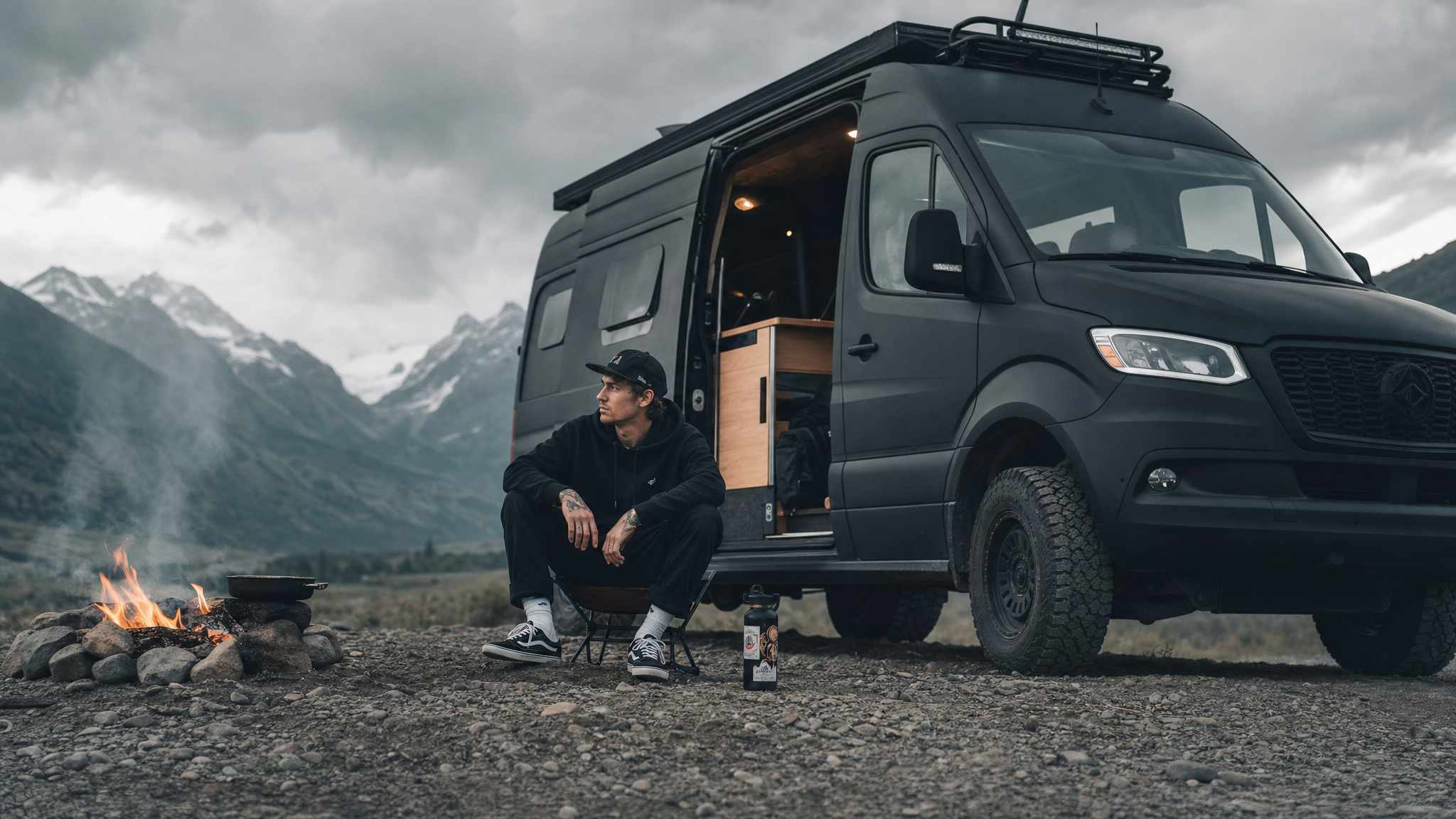 Van life adventure at rugged campsite