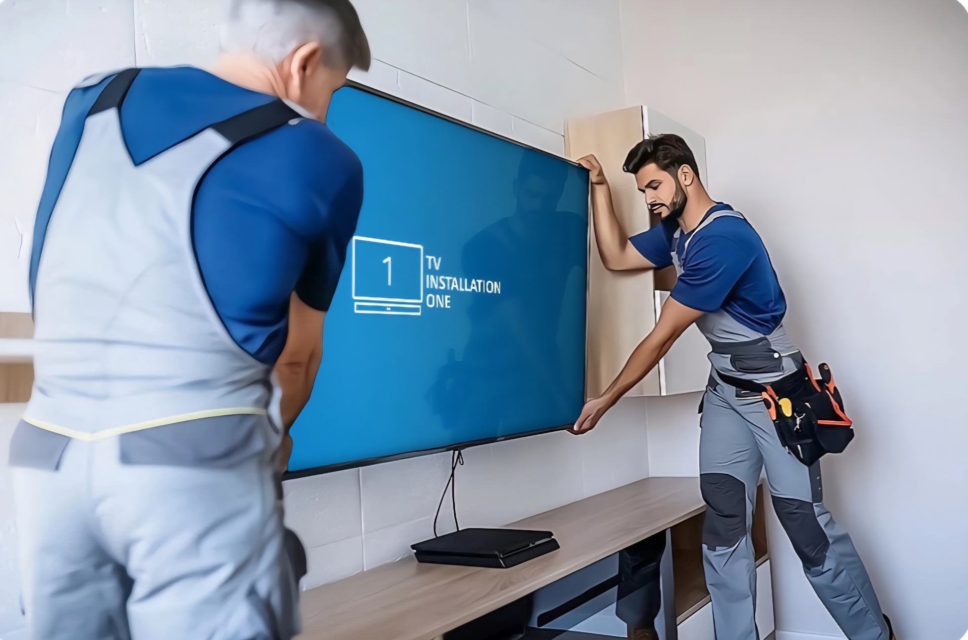 Home Office Furniture Setup - Professional TV mounting and furniture assembly service in action