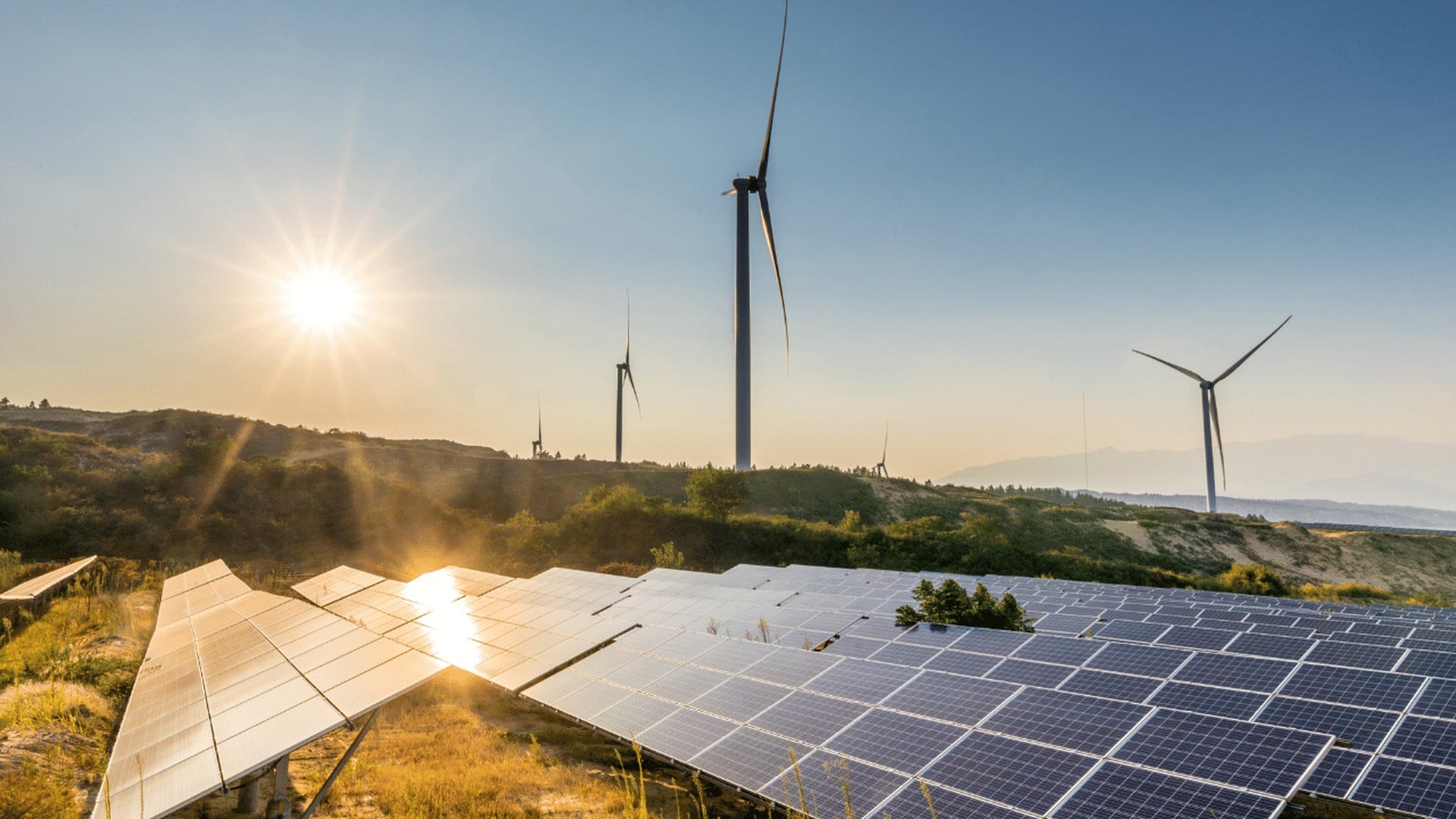 Solar panel installation and renewable energy infrastructure in African landscape