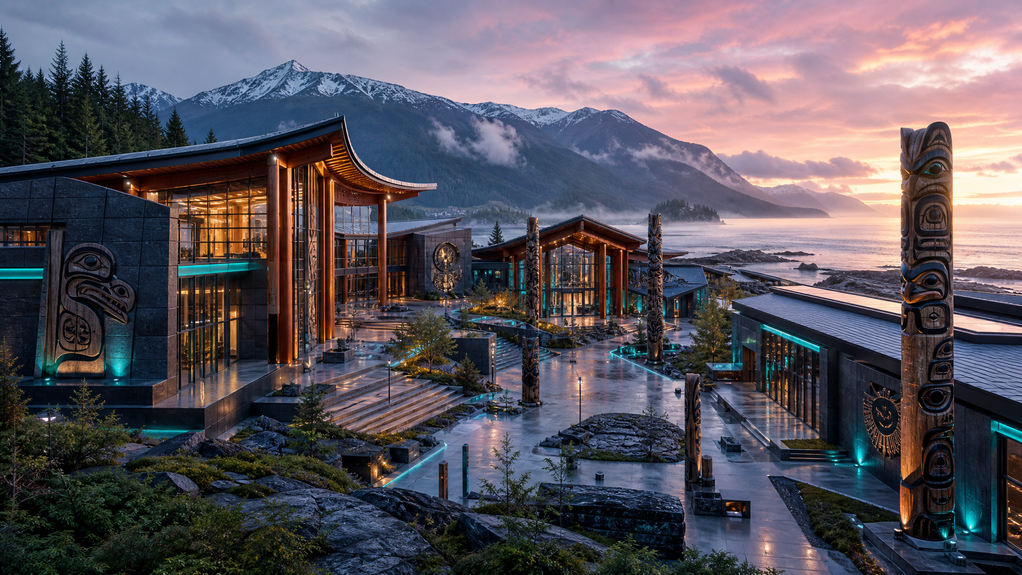 Situk Institute campus blending longhouse architecture with modern structures