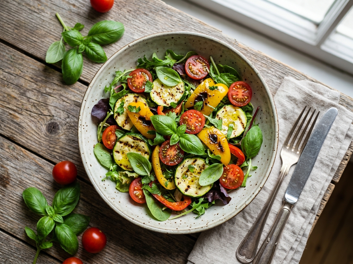 A simple, colorful meal made from fresh market ingredients.