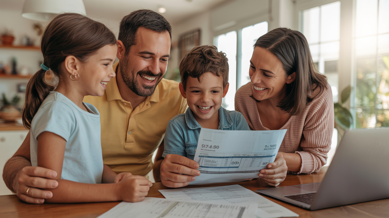 Familia ahorrando con energía solar