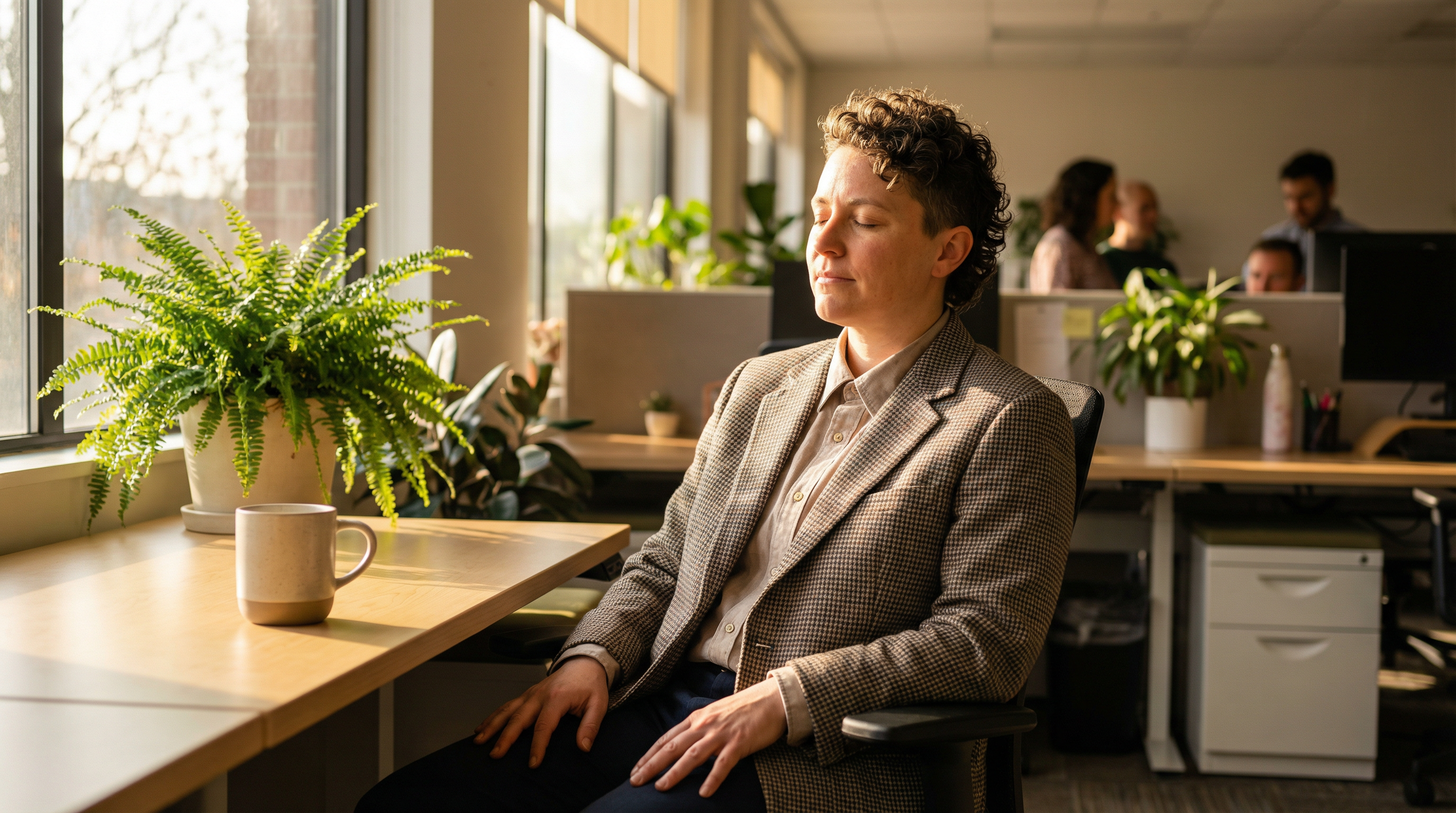 LGBTQI+ professional practicing stress relief techniques