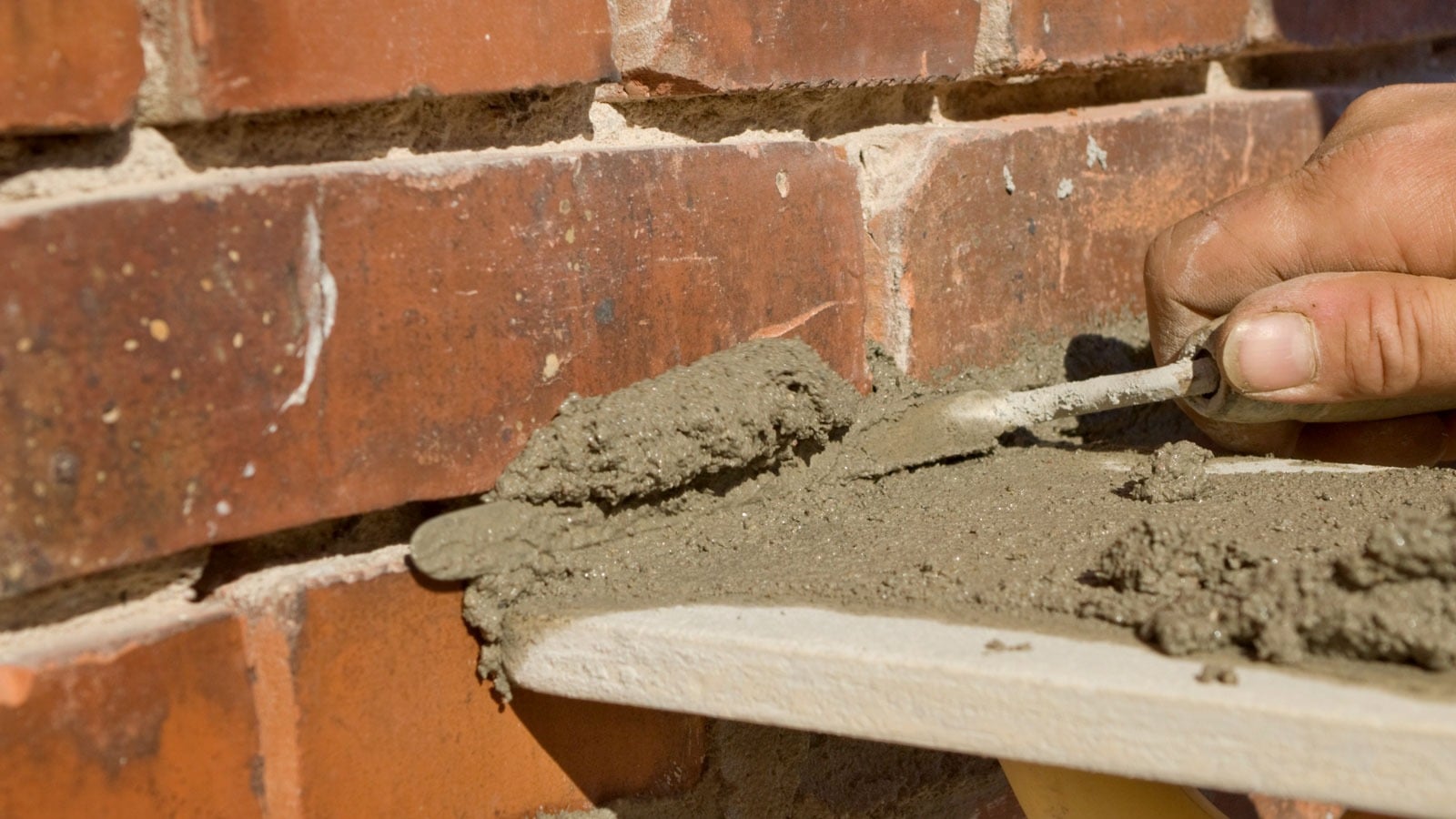 Brick wall repointing close up