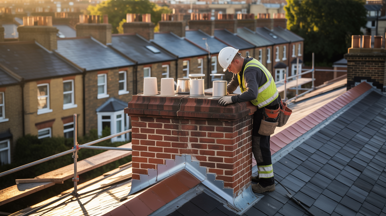 Margate Chimneys Ltd specialist working on a traditional brick chimney stack