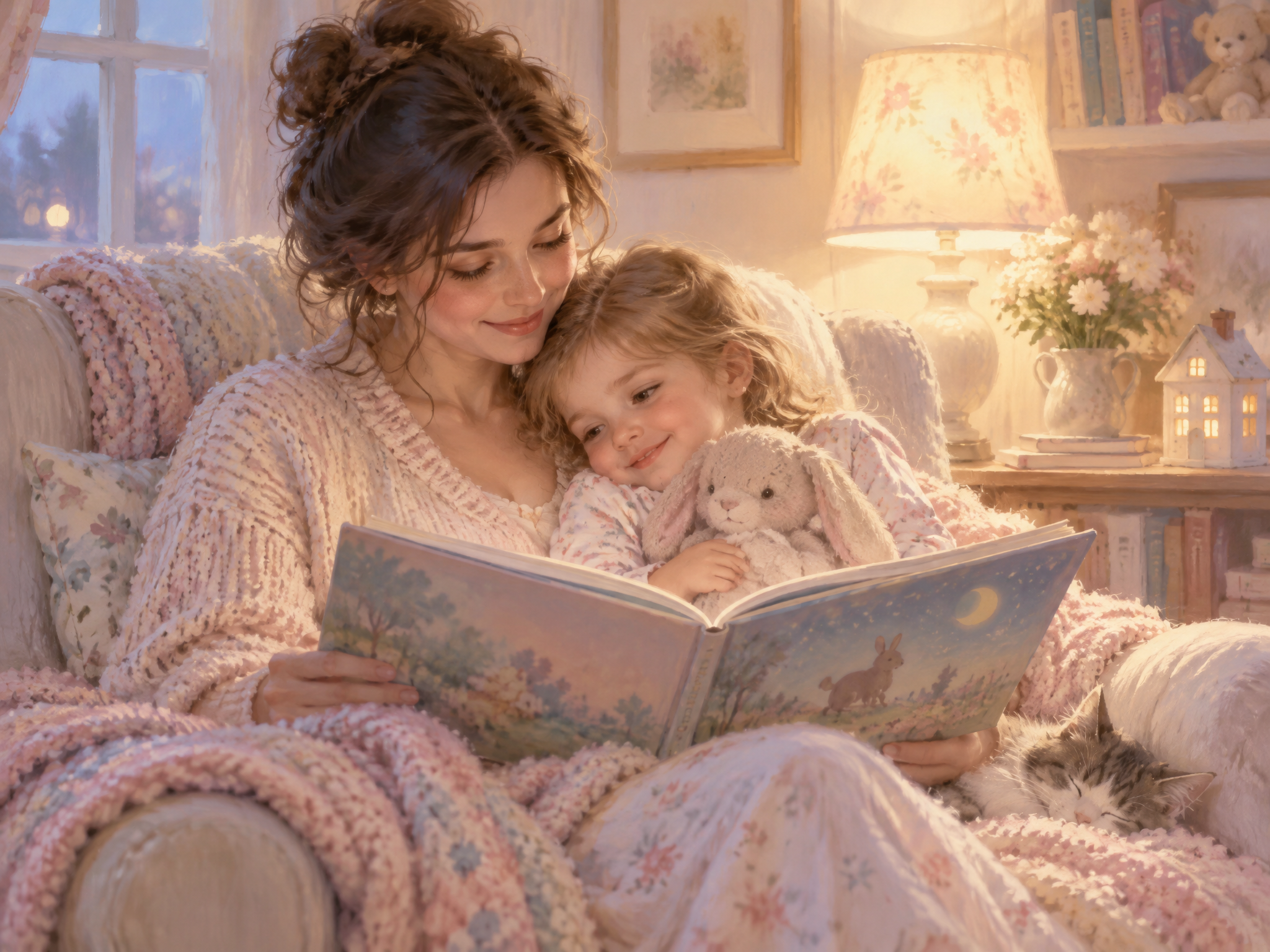 A parent reading to a small child