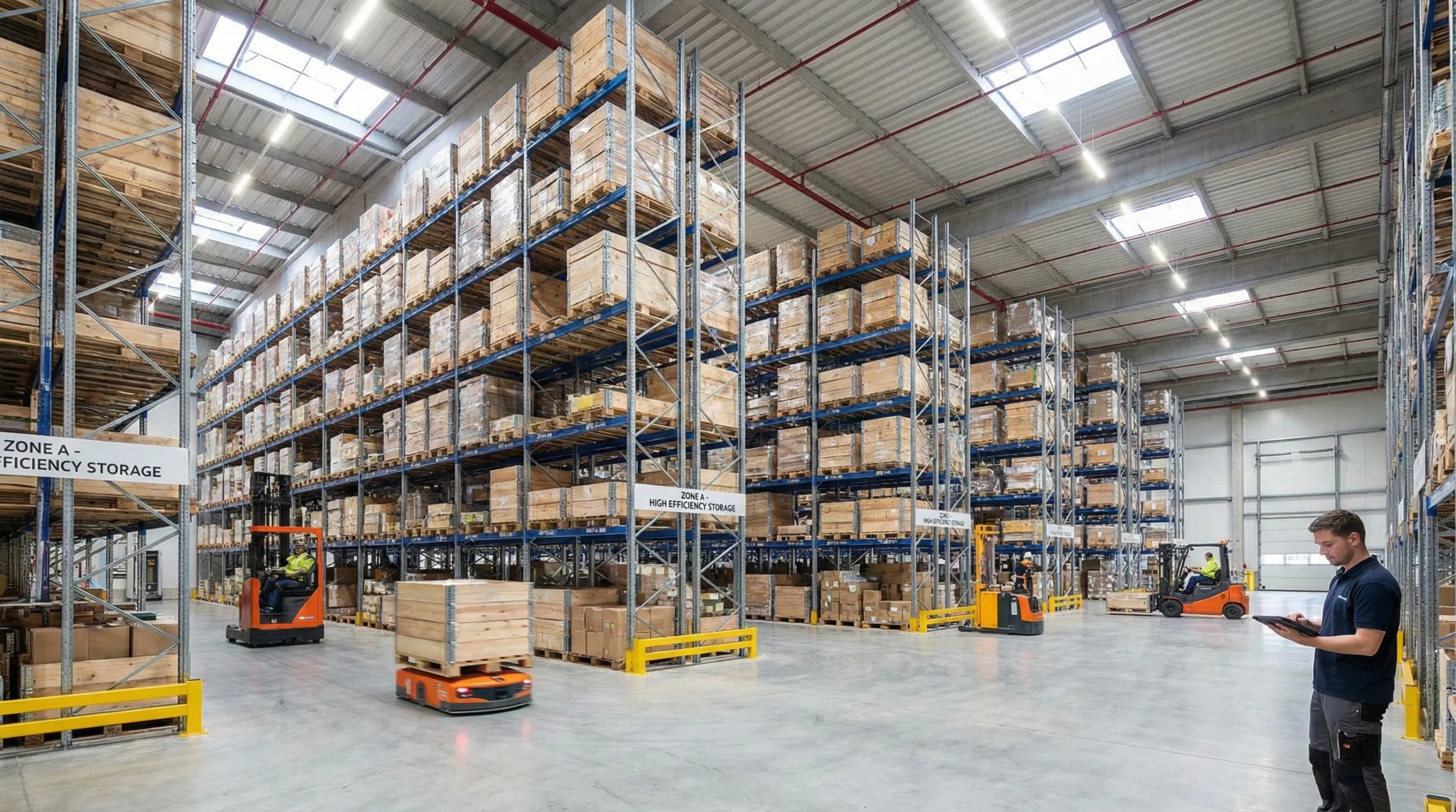 Modern logistics warehouse with organized operations