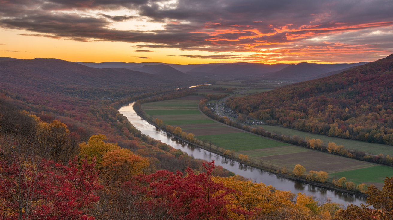 Western Massachusetts Pioneer Valley sunset panorama