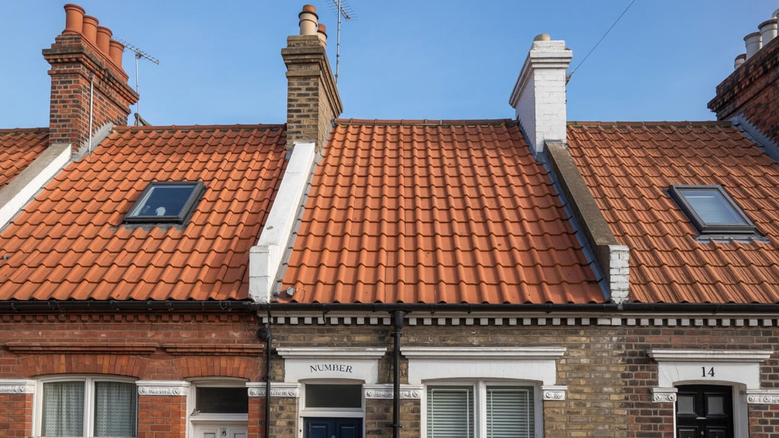 UK terraced houses with slate roofs