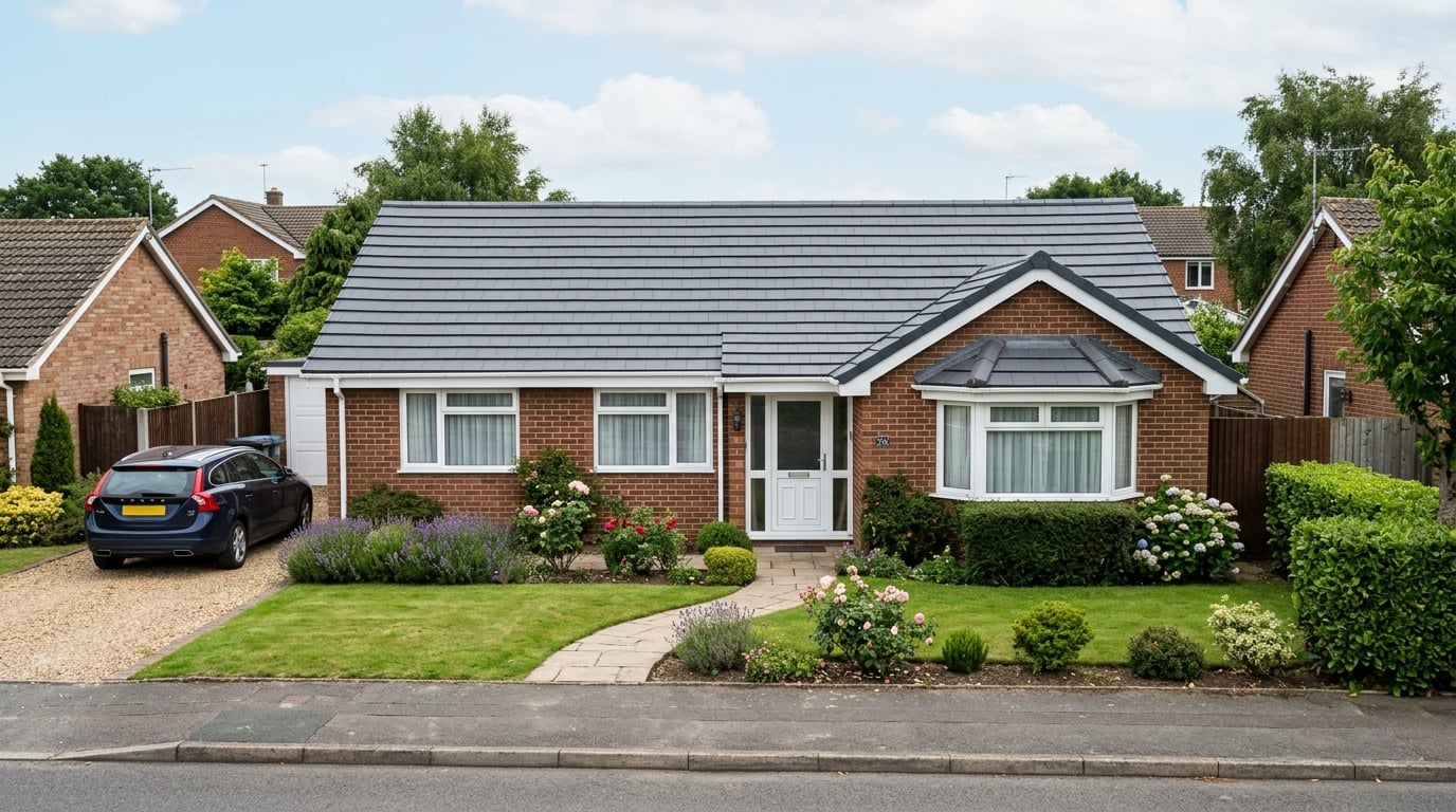 Concrete interlocking tile roof on UK bungalow