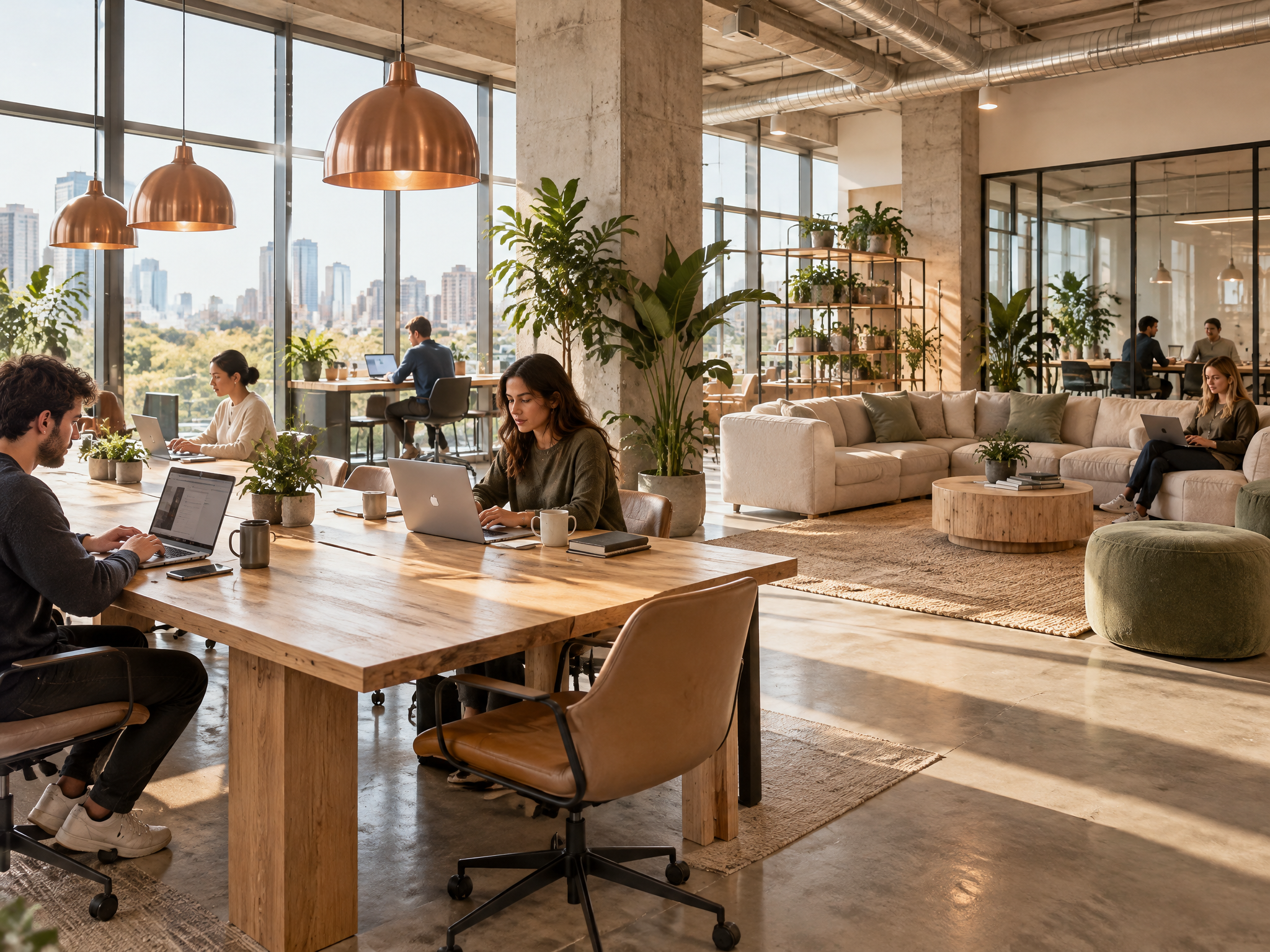 STOA Ofis - hot-desk düzeni, lounge ve doğal ışıklı esnek çalışma alanı