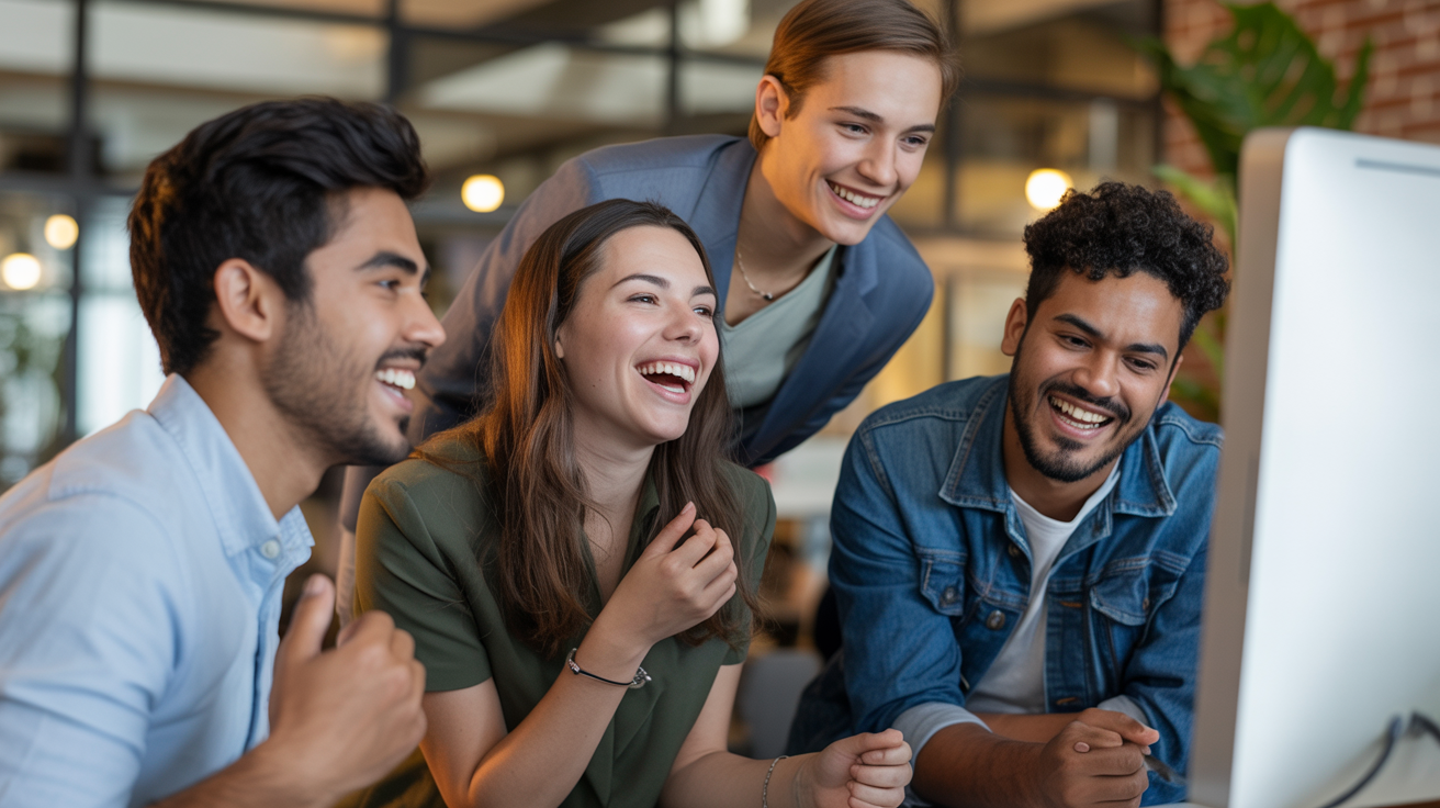 Office team laughing together