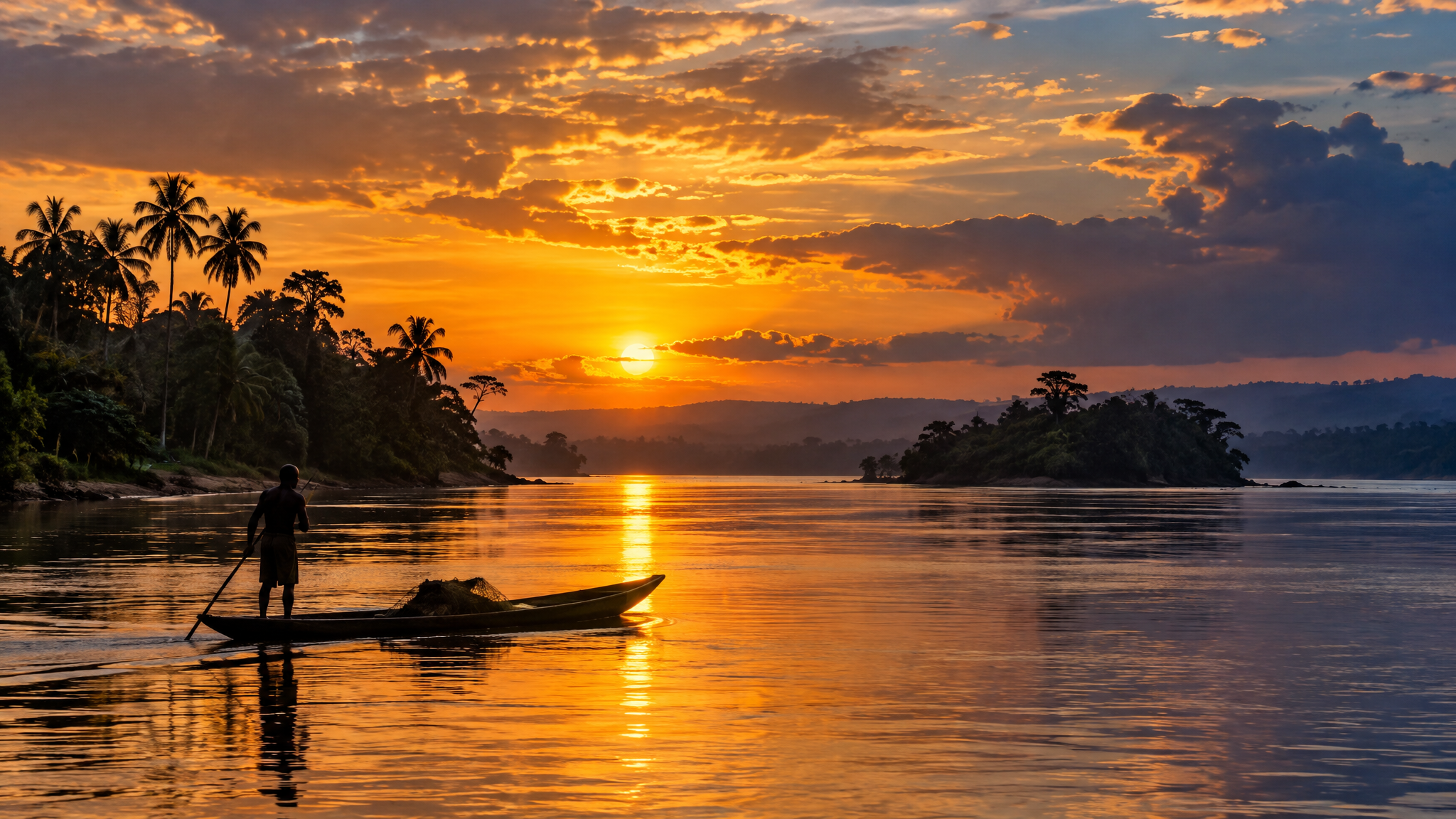 Congo River landscape at sunset