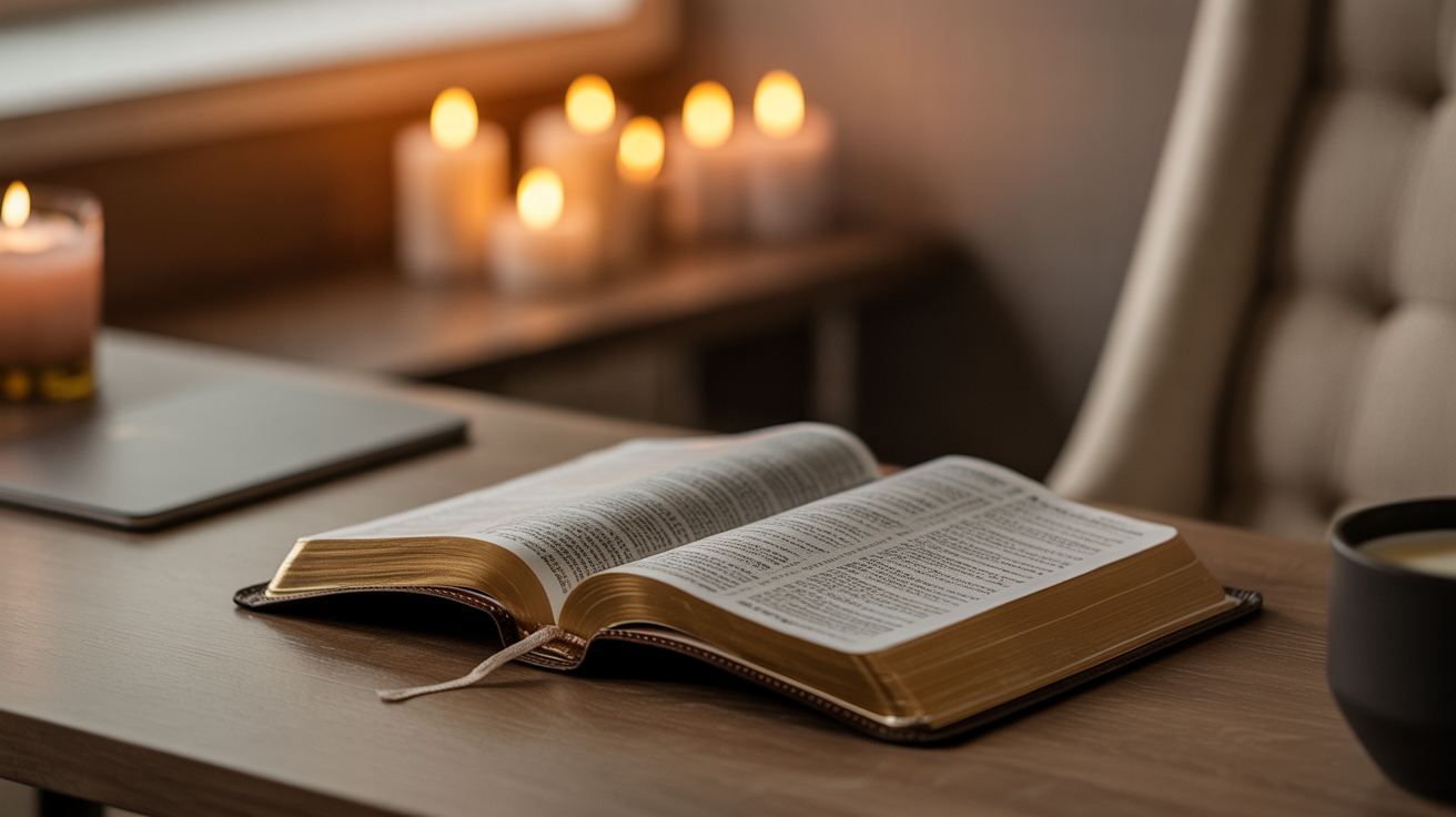 Open Bible with warm lighting