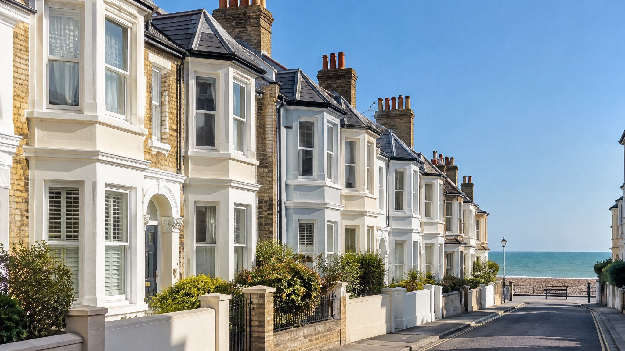 Victorian terraced houses on a Sussex seafront street
