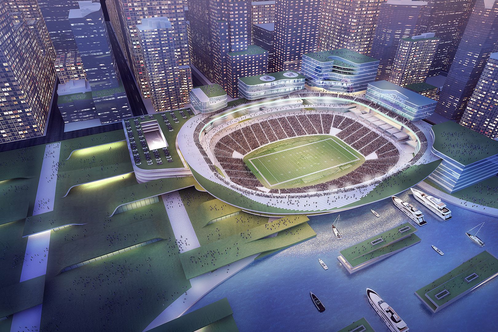 Sports stadium aerial overview